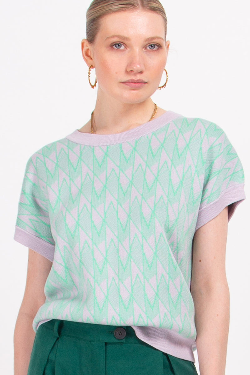 Sora graphical top in lilac and mint