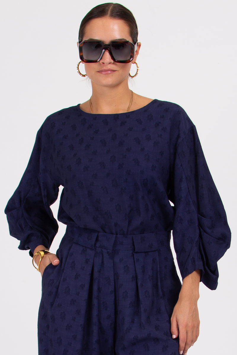 Camille blouse in blue woven berries