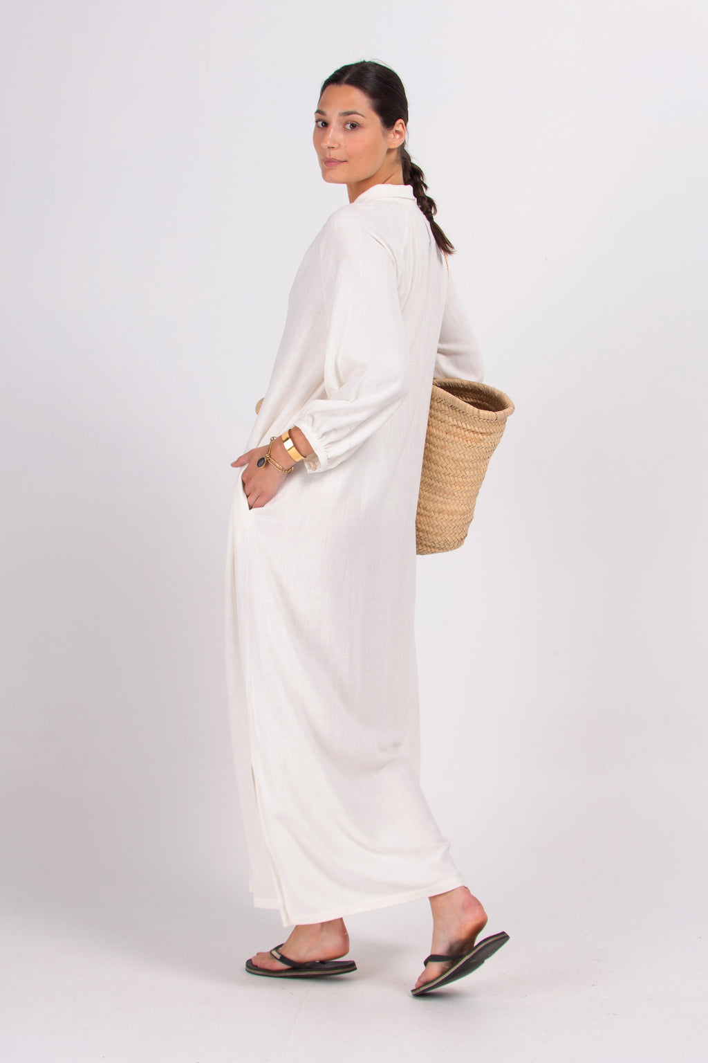 Dysis white linen long dress