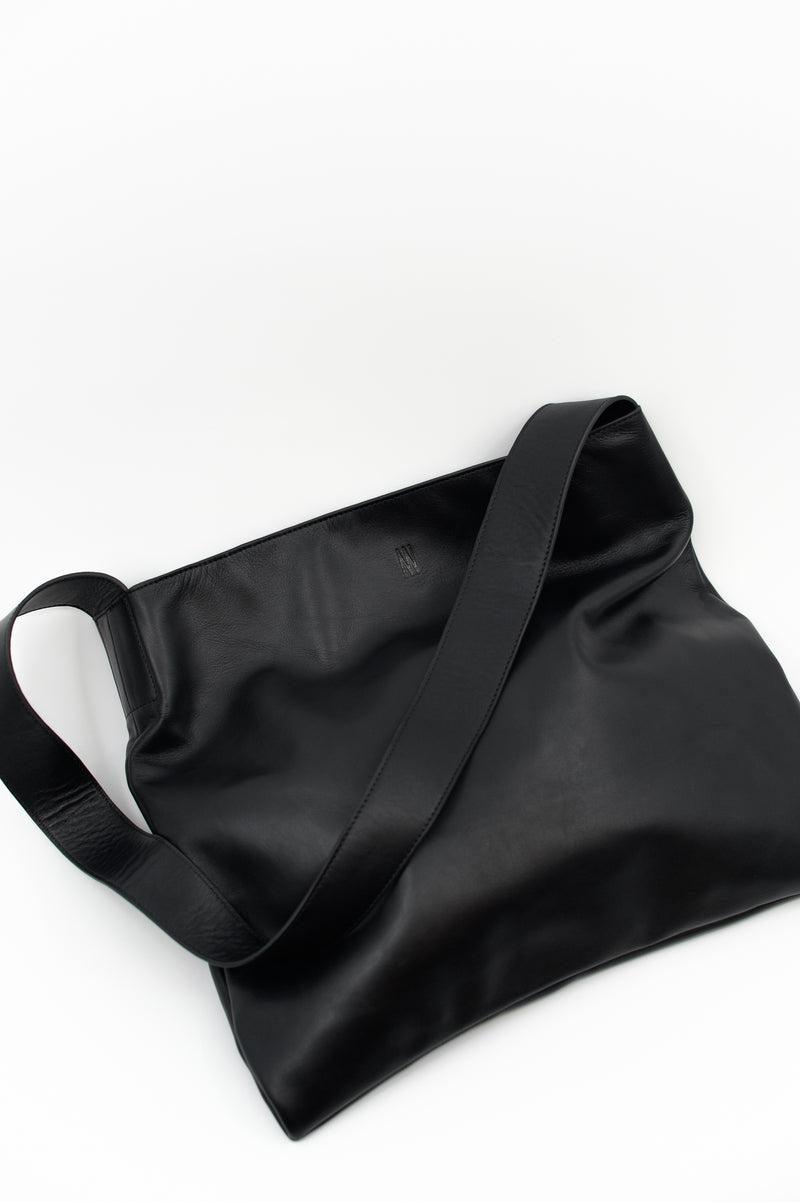 Big crossbody handbag in black nappa leather
