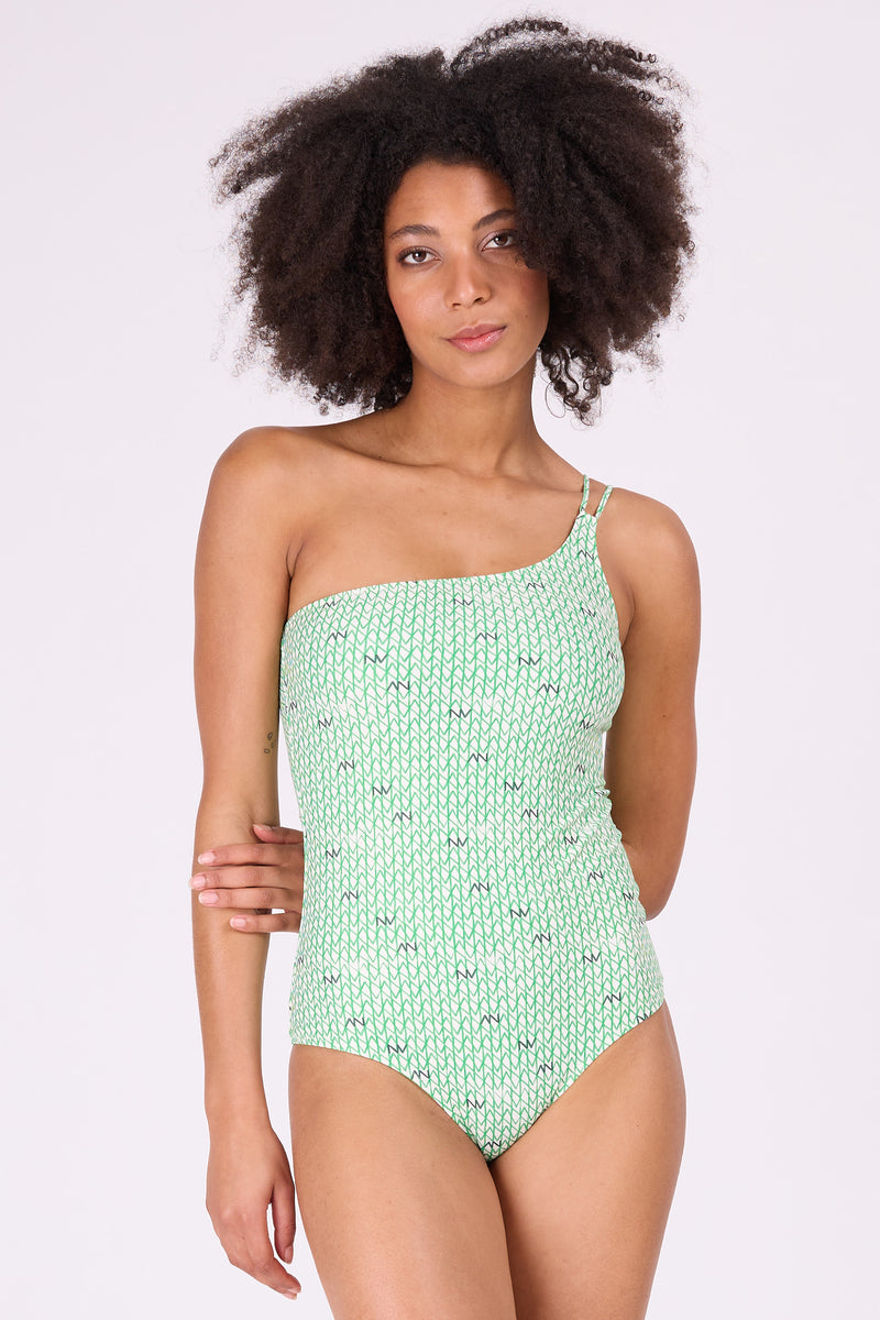 Green asymmetrical swimsuit