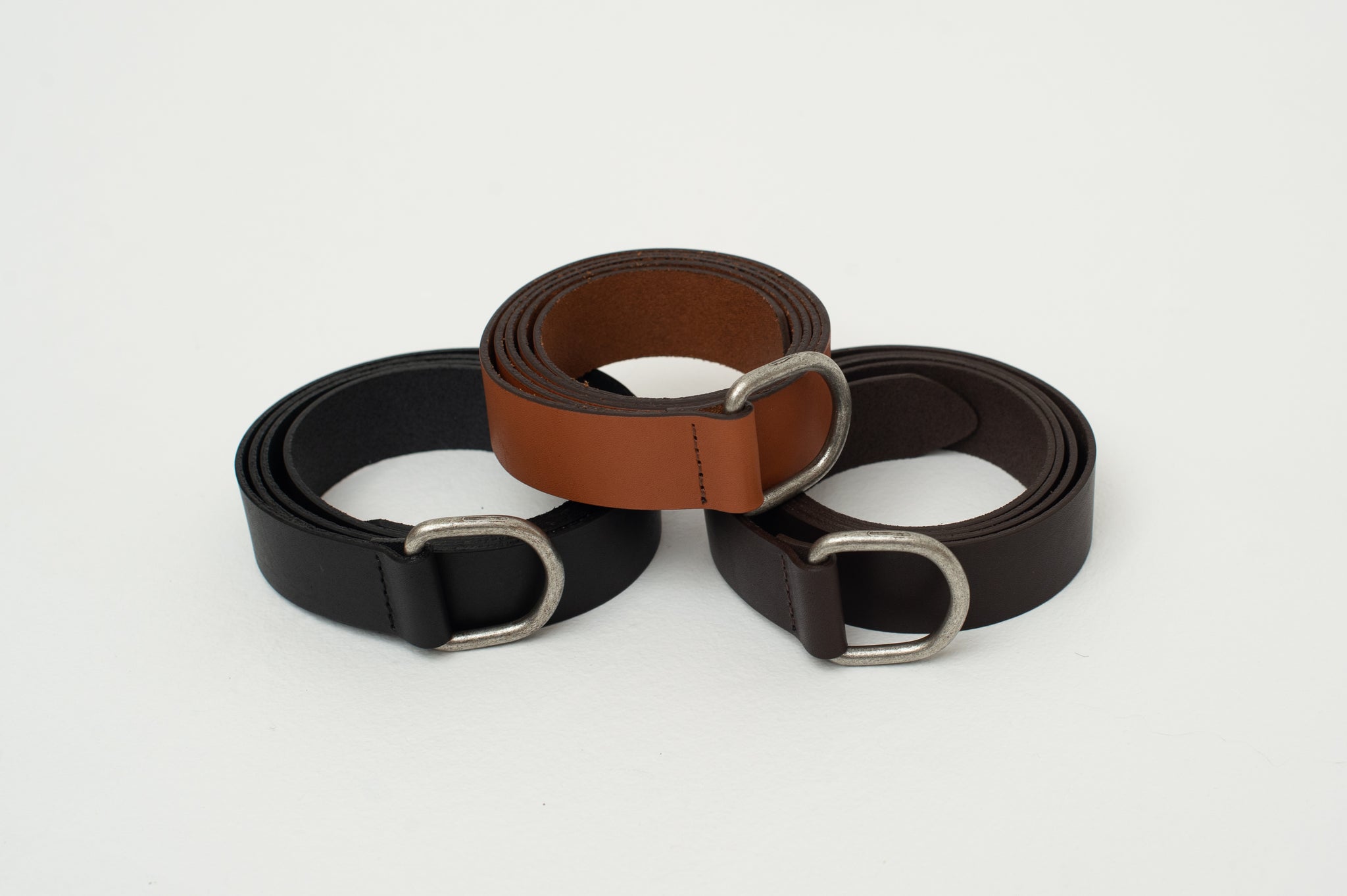 Ledergürtel mit D-Ringen in Schwarz