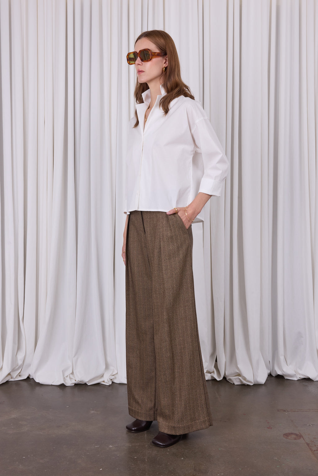 Cezar trousers in coffee herringbone