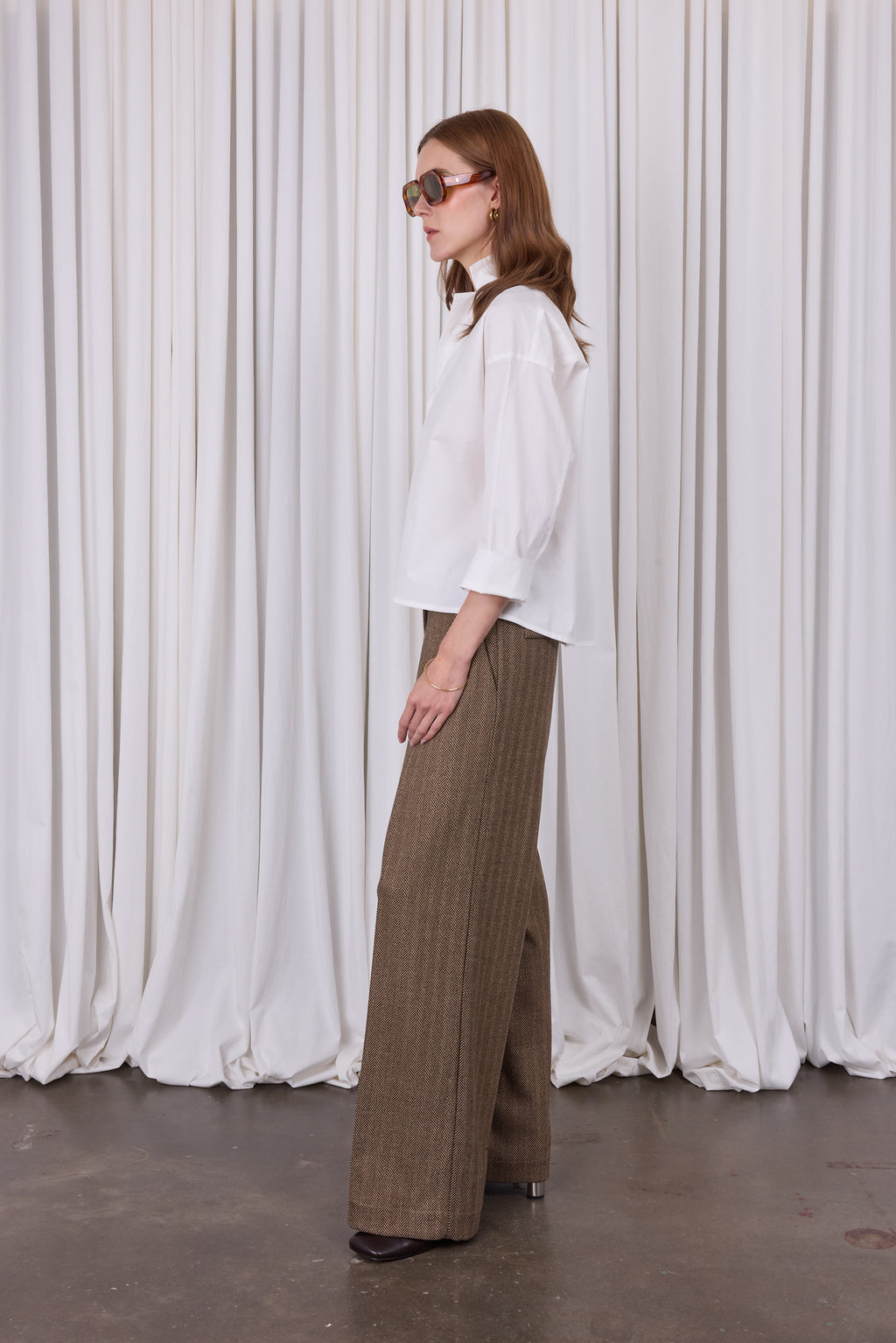 Cezar trousers in coffee herringbone