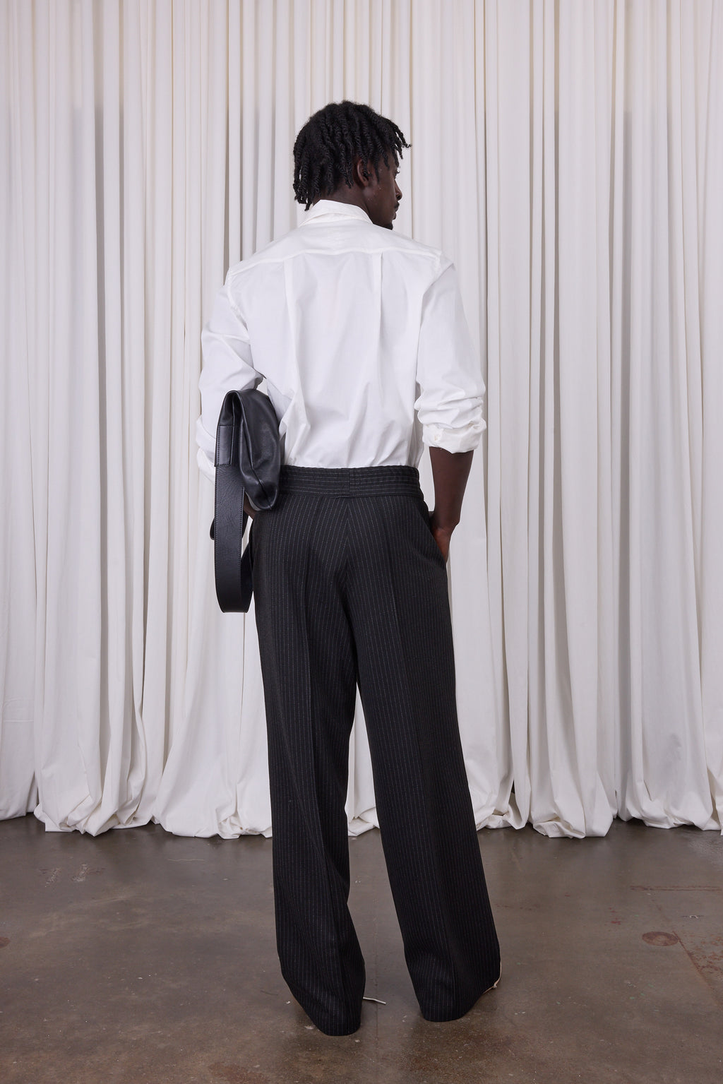 Egon black pinstripe trousers