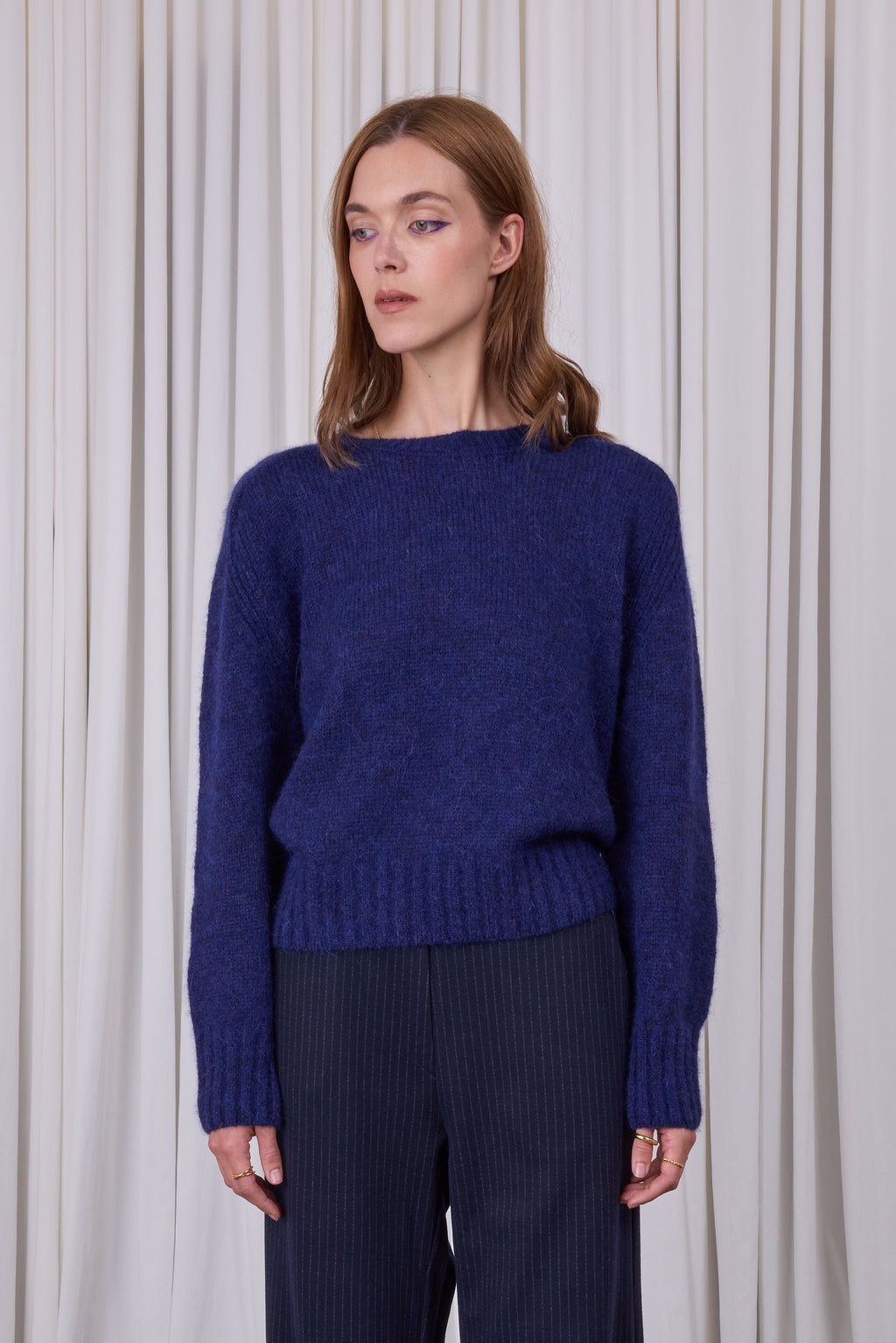 Asmara alpaca knitted sweater in indigo