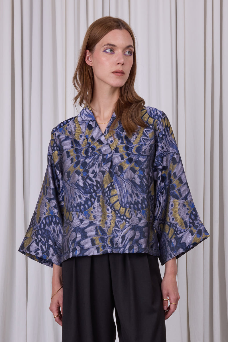 Clotilde blouse in lila vlinderjacquard