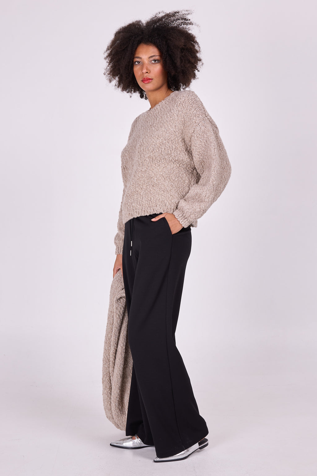 Brasilia stone sweater in bubbly wool