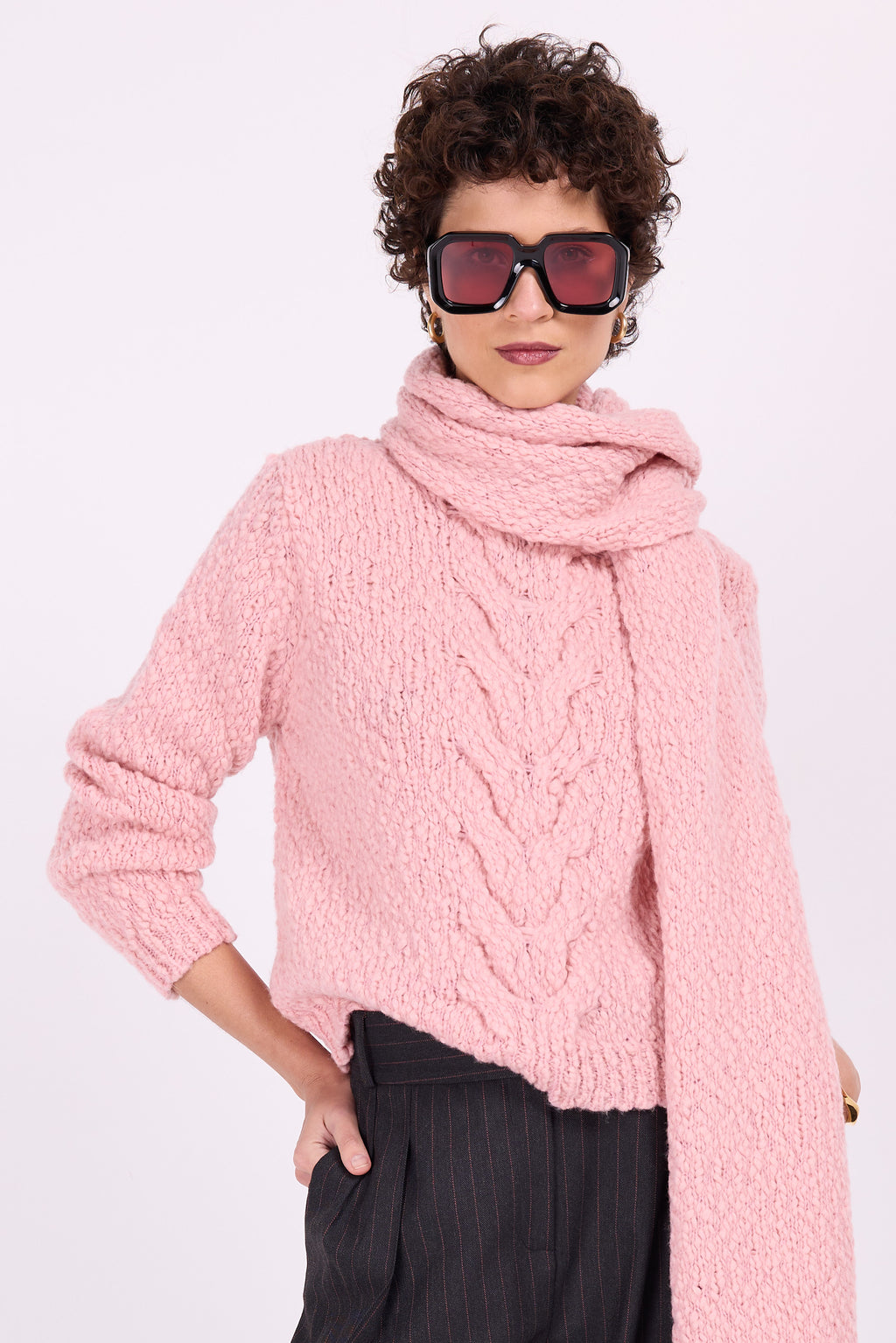 Bogota rose cable sweater in bubbly wool