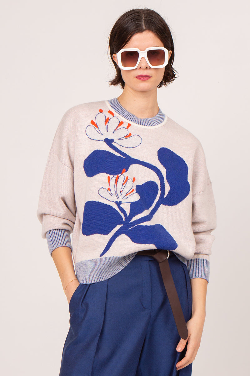Malines sweater with cobalt lotus