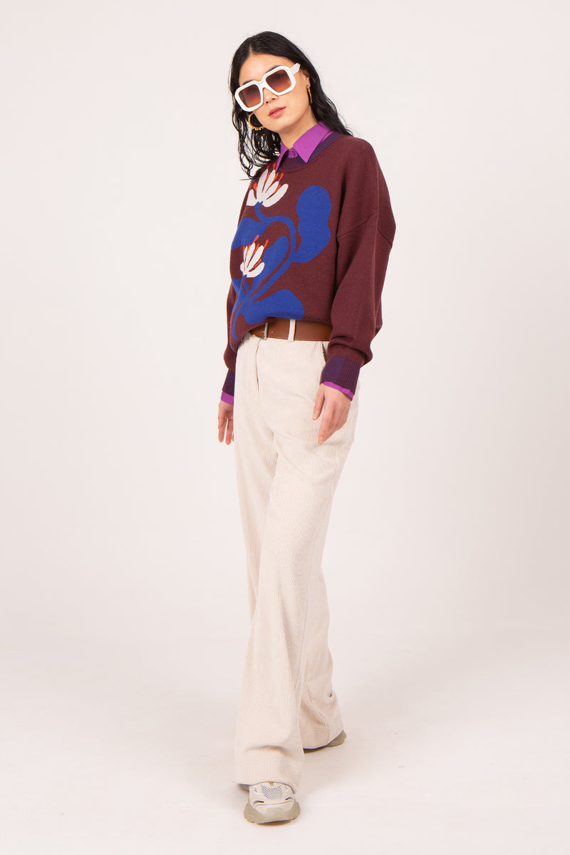 Malines sweater with burgundy lotus