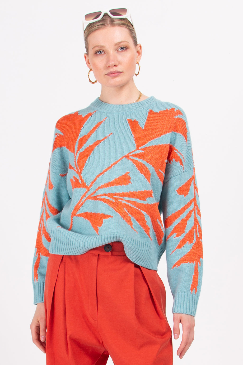 Mata knitted sweater with orange leaf