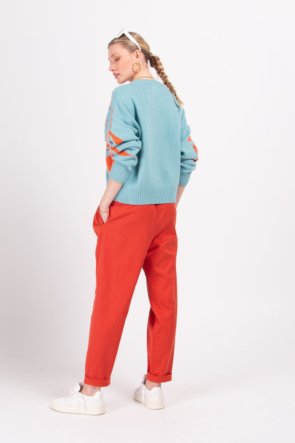 Mata knitted sweater with orange leaf