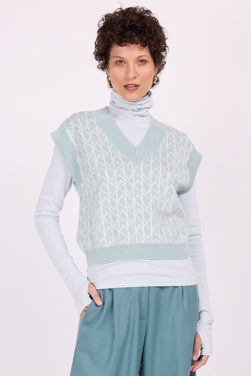 Sonka aqua graphical knitted top