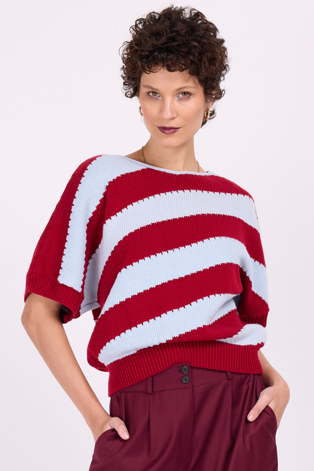 Wallis red-sky blue bicolour knitted top