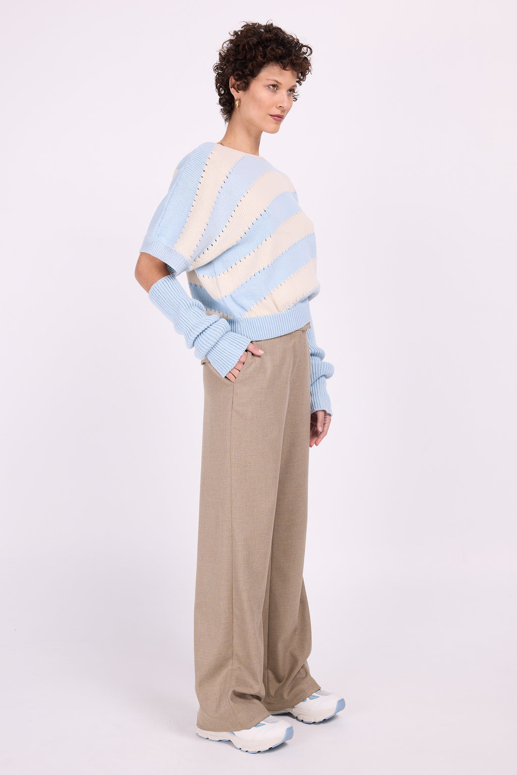 Wallis sky blue-cream bicolour knitted top