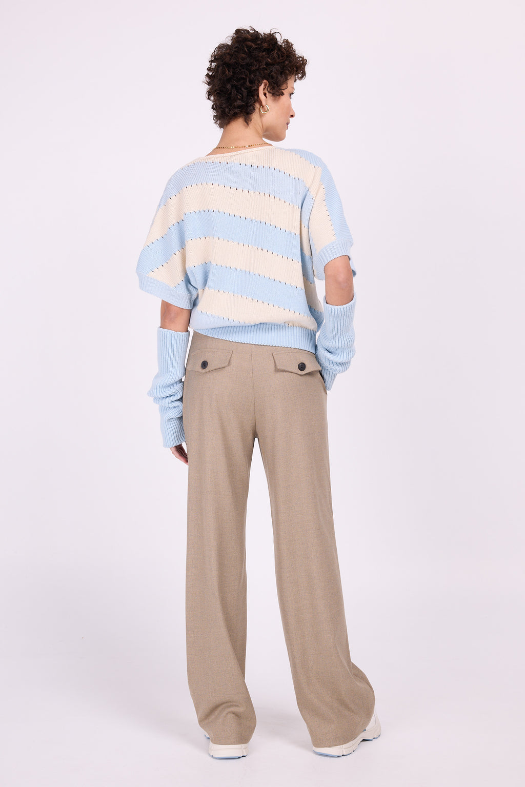 Wallis sky blue-cream bicolour knitted top