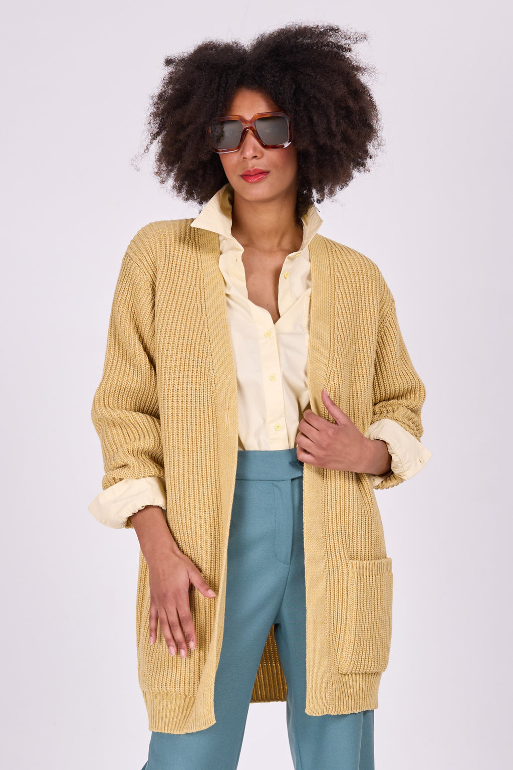 Willemstad long knitted vest in banana