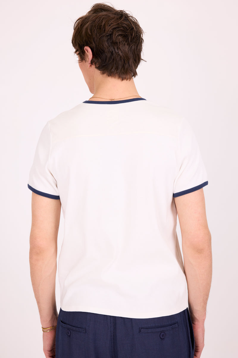 Drue T-shirt met navy contrastboord