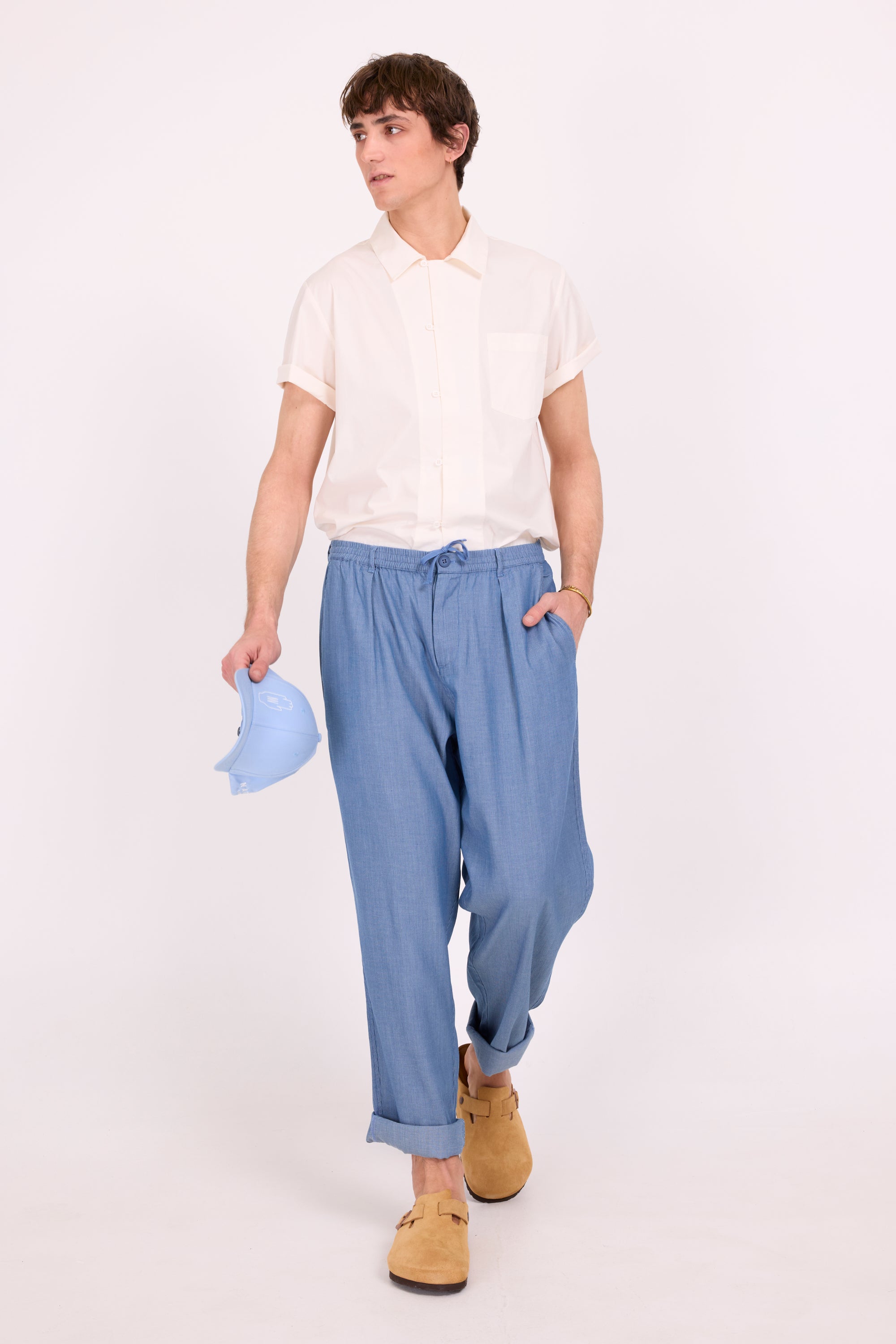 Dan lichtgestreepte barrel broek