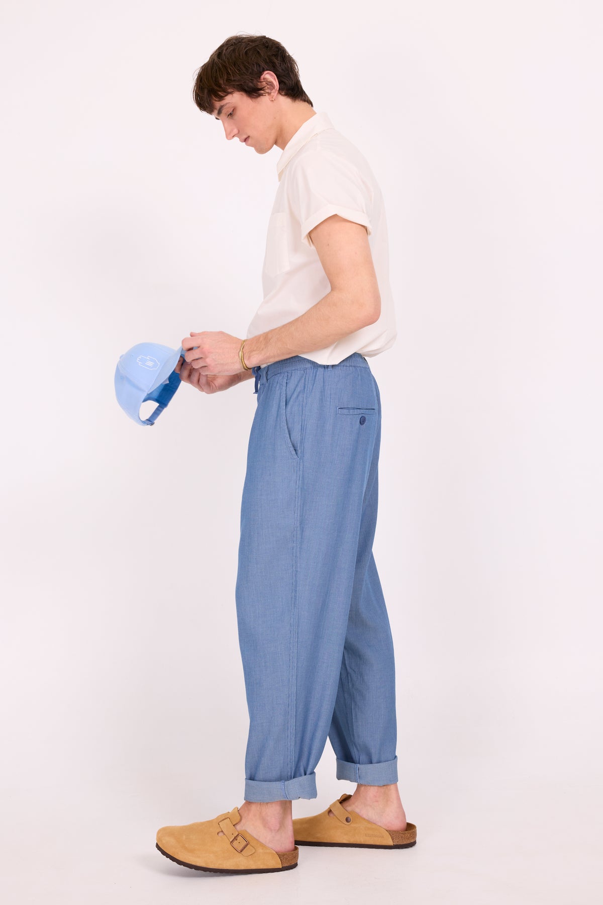 Dan light blue striped barrel trousers