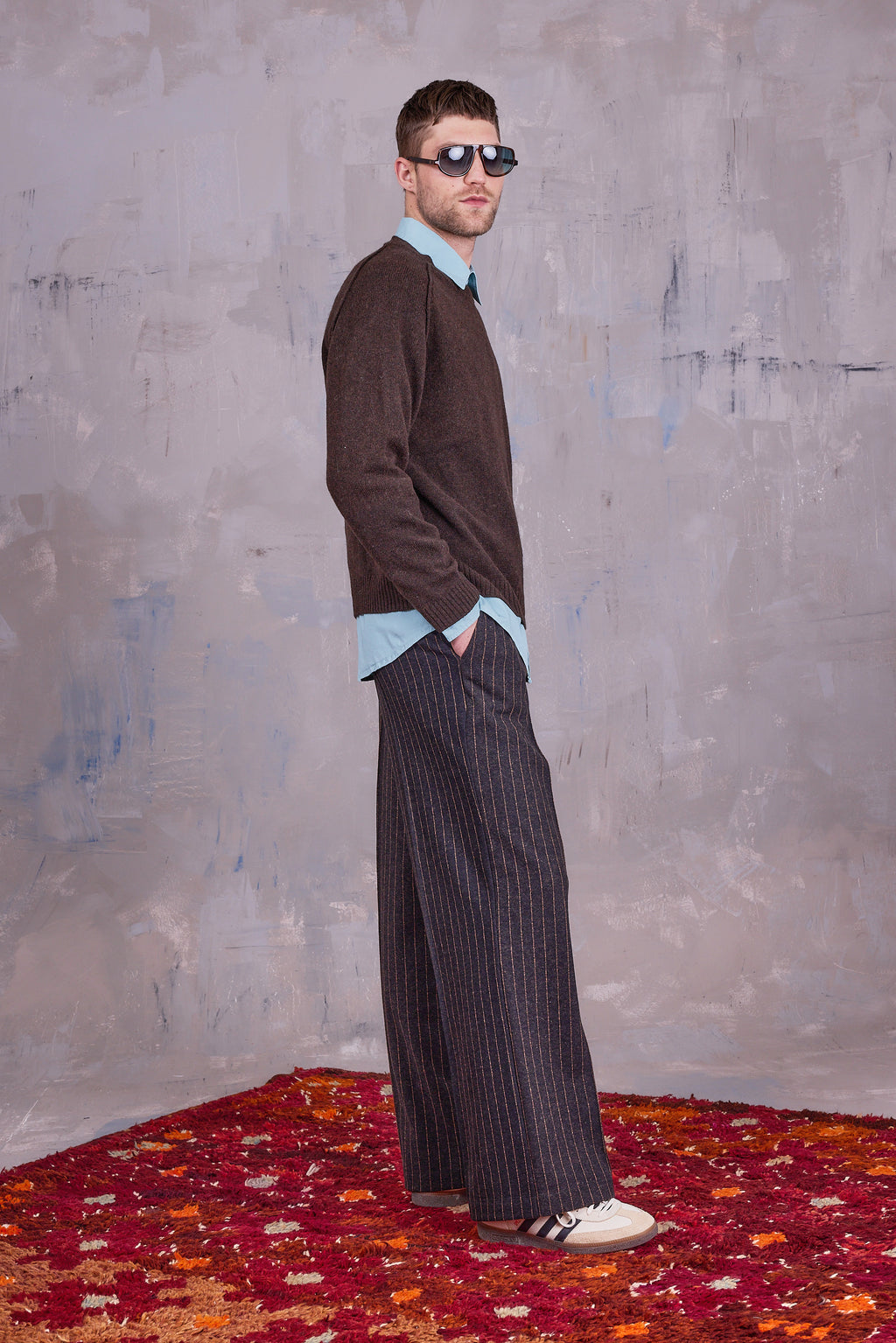 Egon brown pinstripe trousers