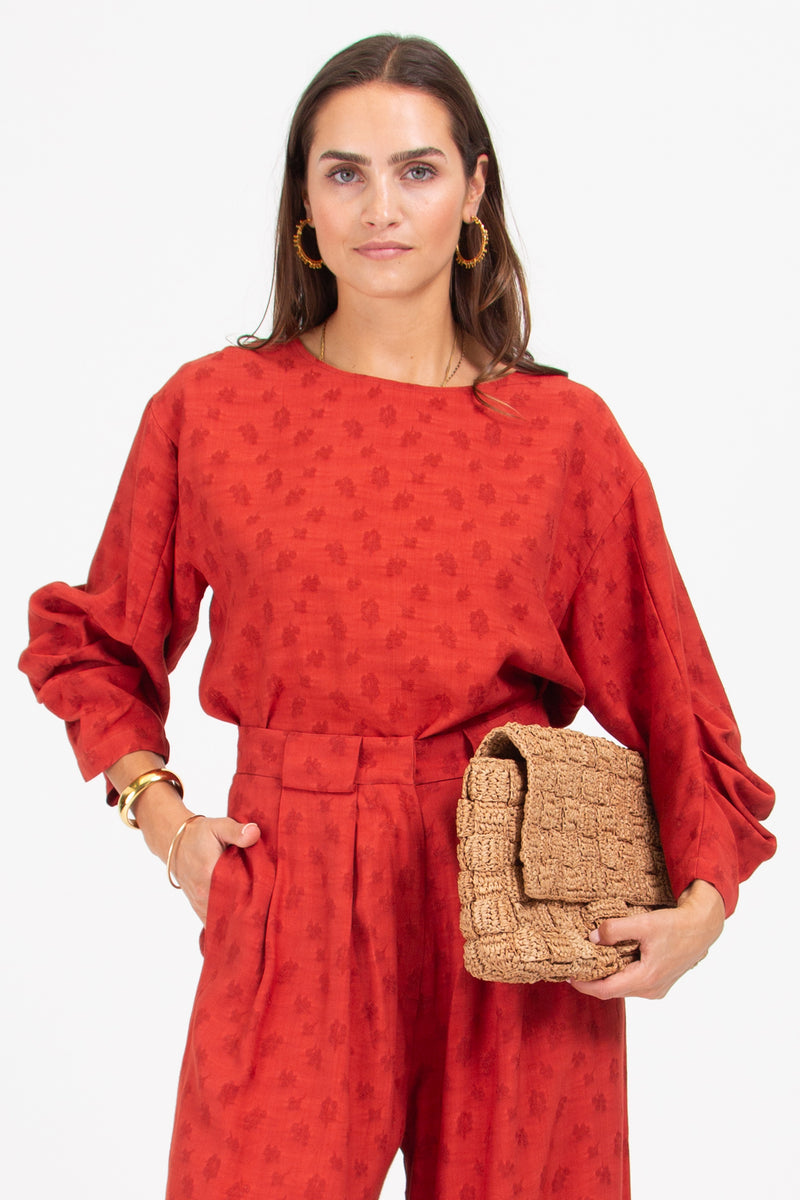 Camille blouse in red woven berries