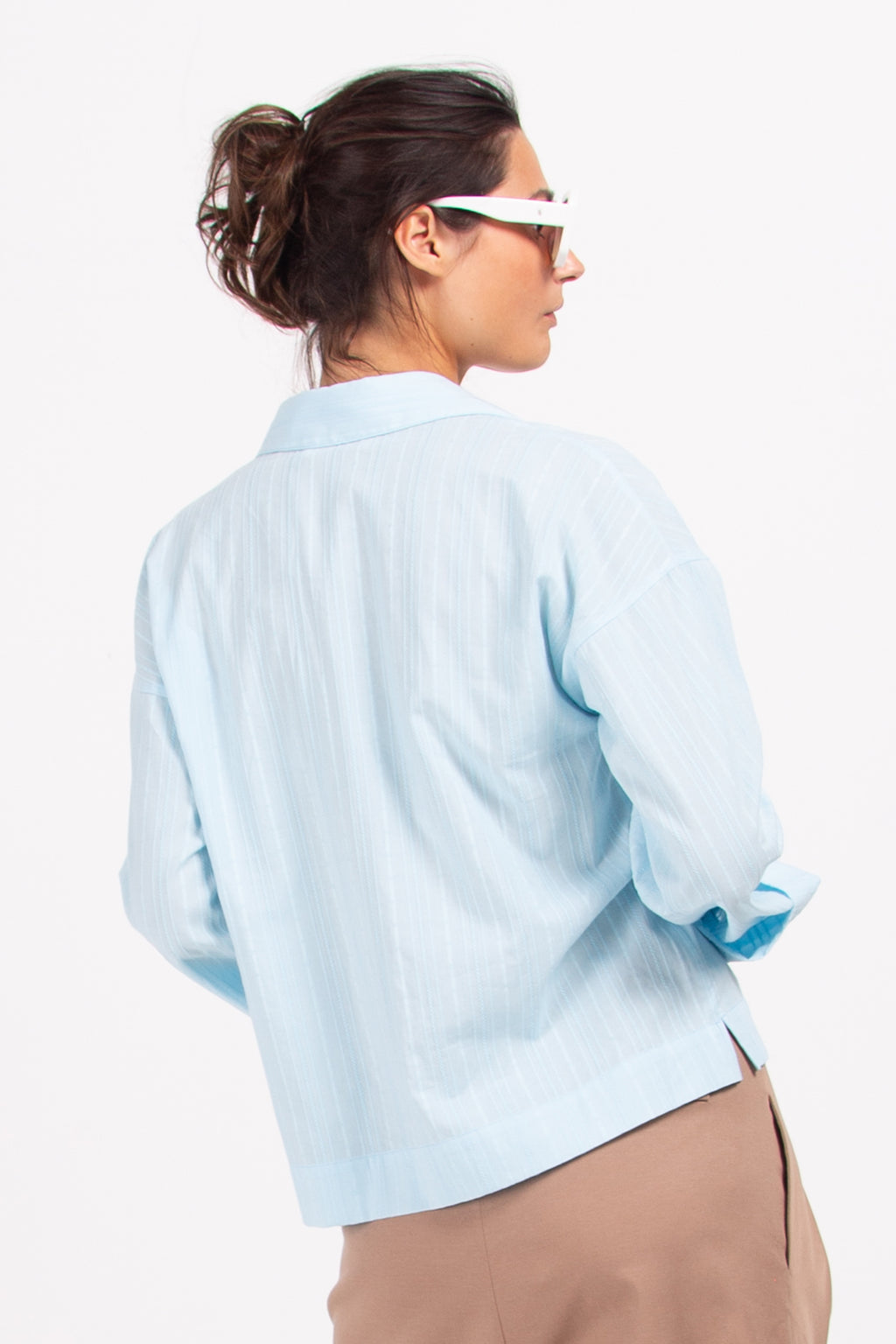 Daan blouse in lichtblauw Frans katoen