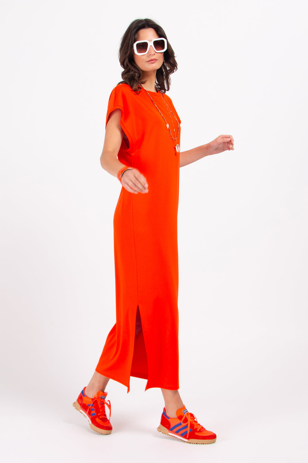 Denise oranje lange jersey jurk