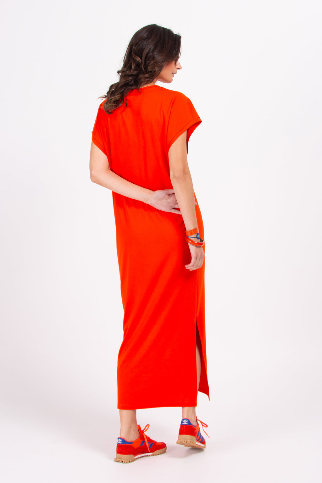 Denise oranje lange jersey jurk