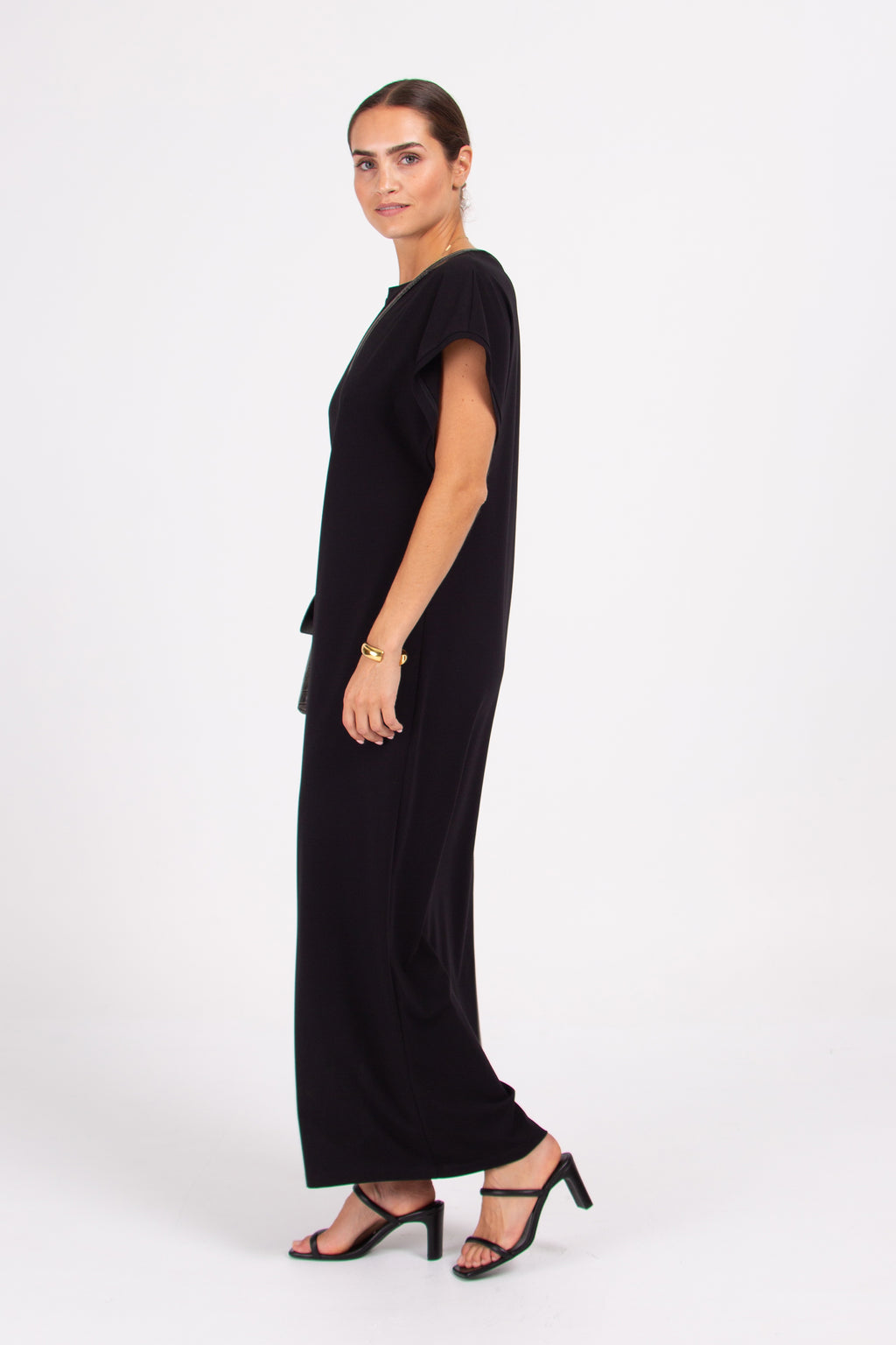 Denise zwarte lange jersey jurk