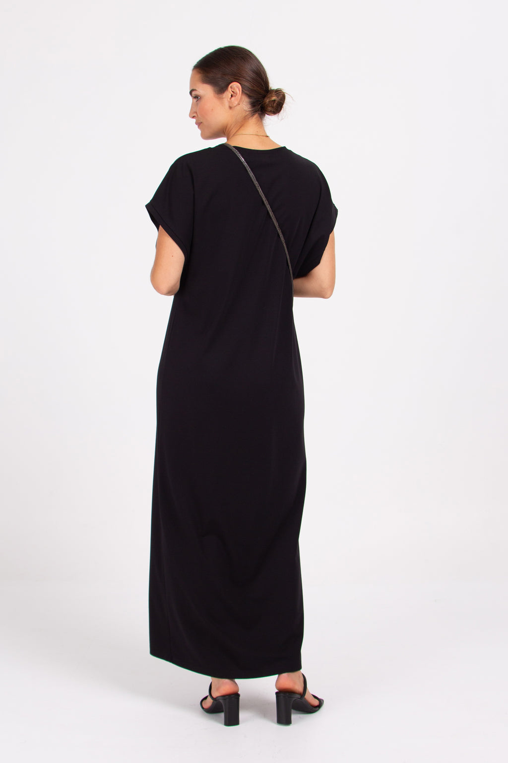 Denise zwarte lange jersey jurk