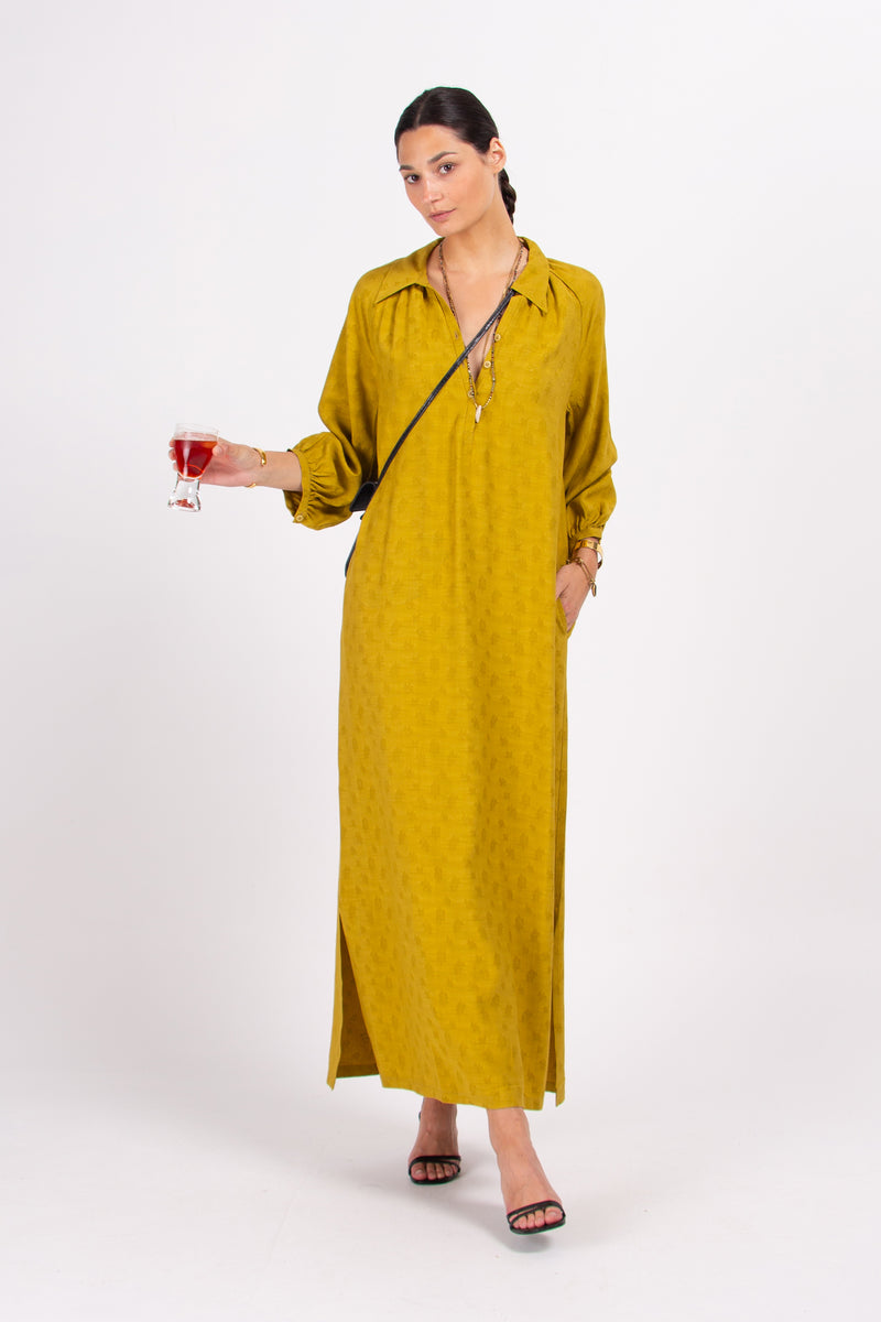 Dysis long dress in olive woven berries