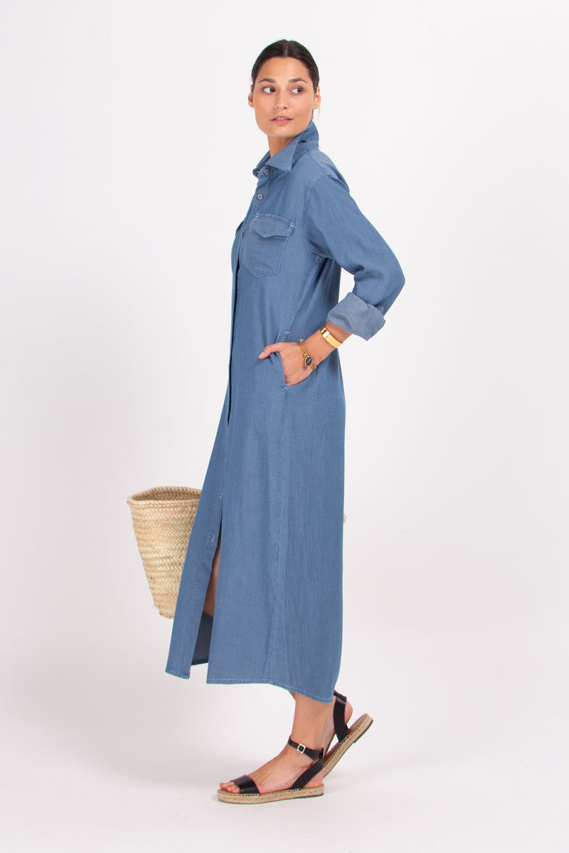 Dory long light blue pinstriped shirt dress