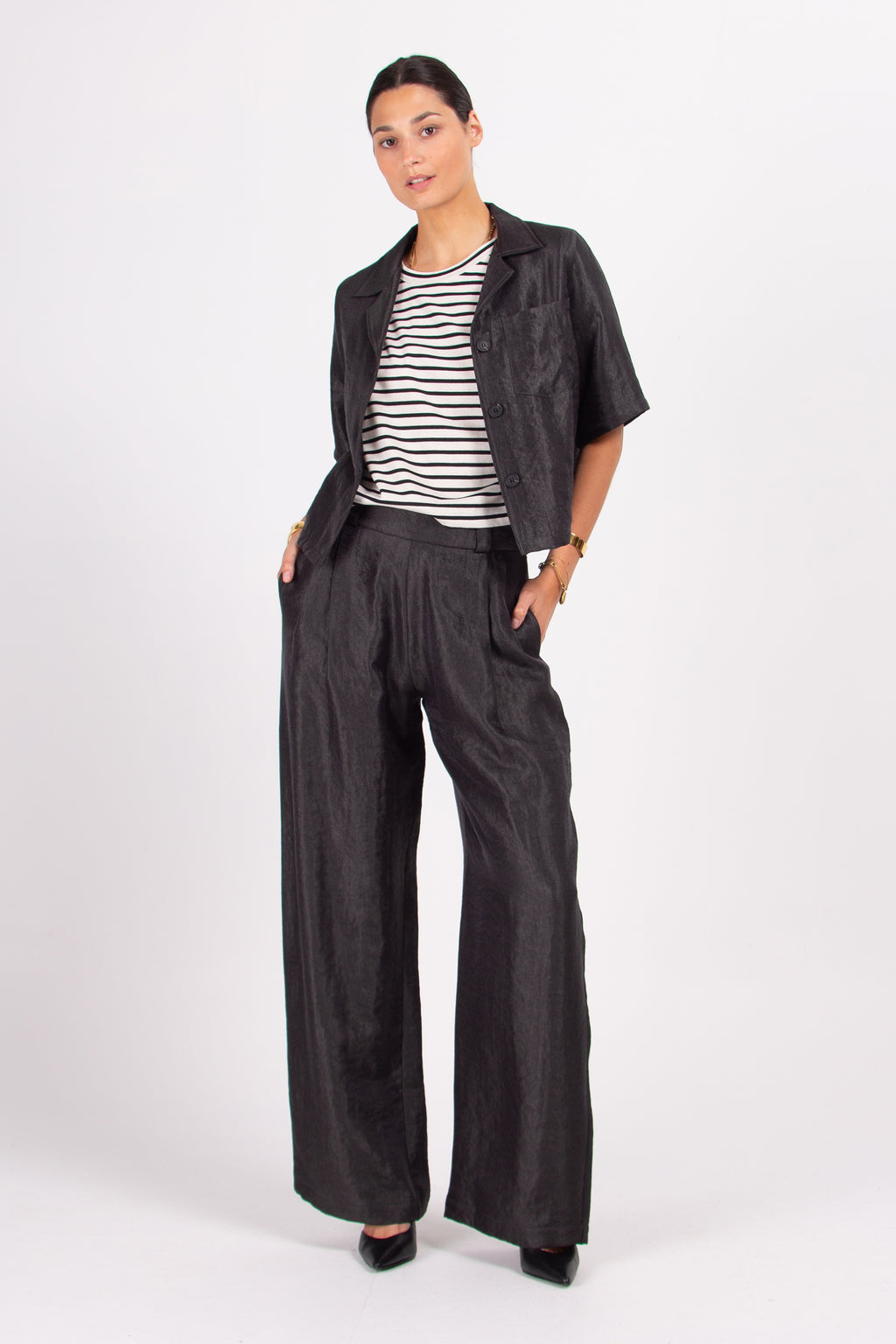 Castor trousers in shiny graphite