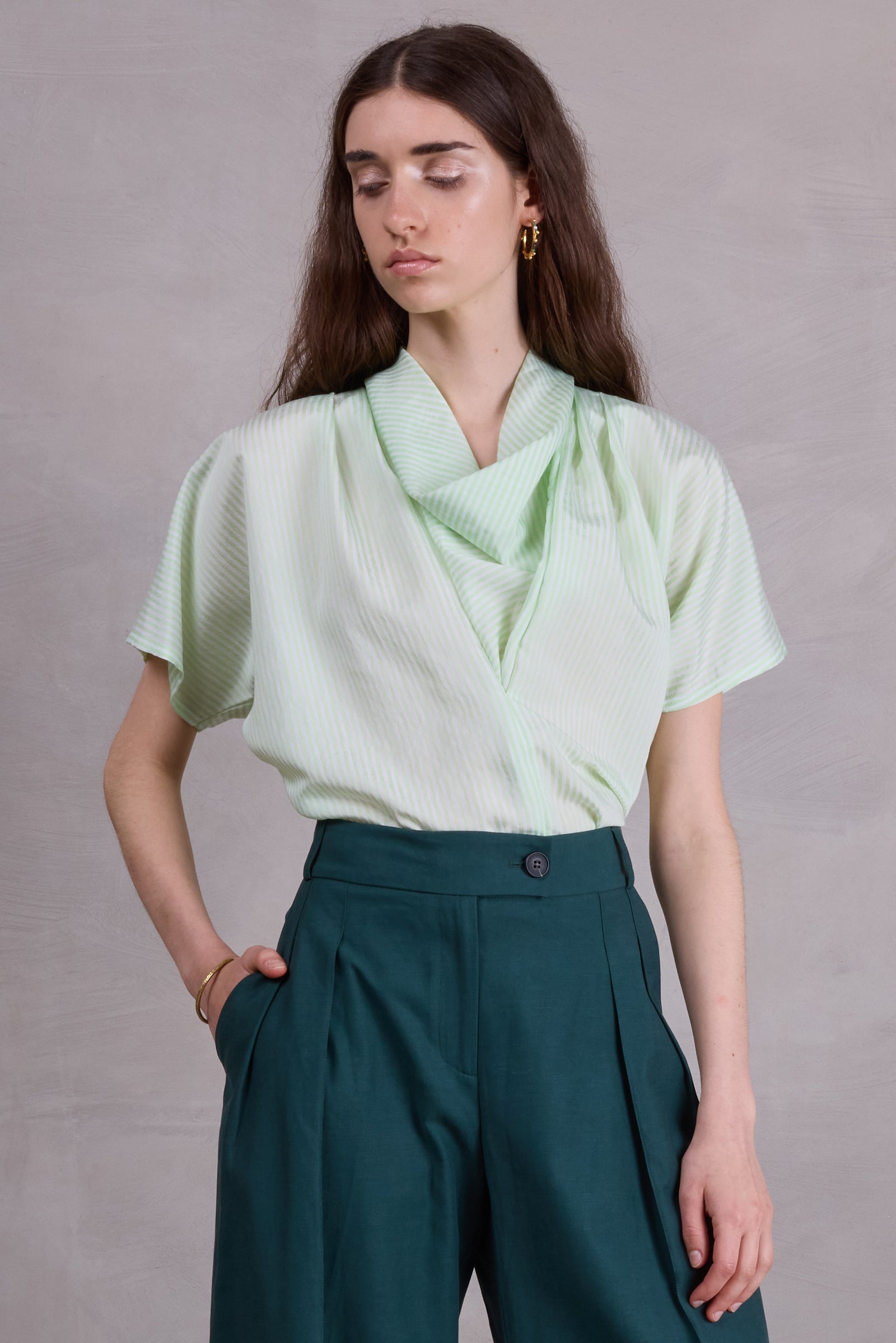 Filipa lichtgroen gestreepte blouse