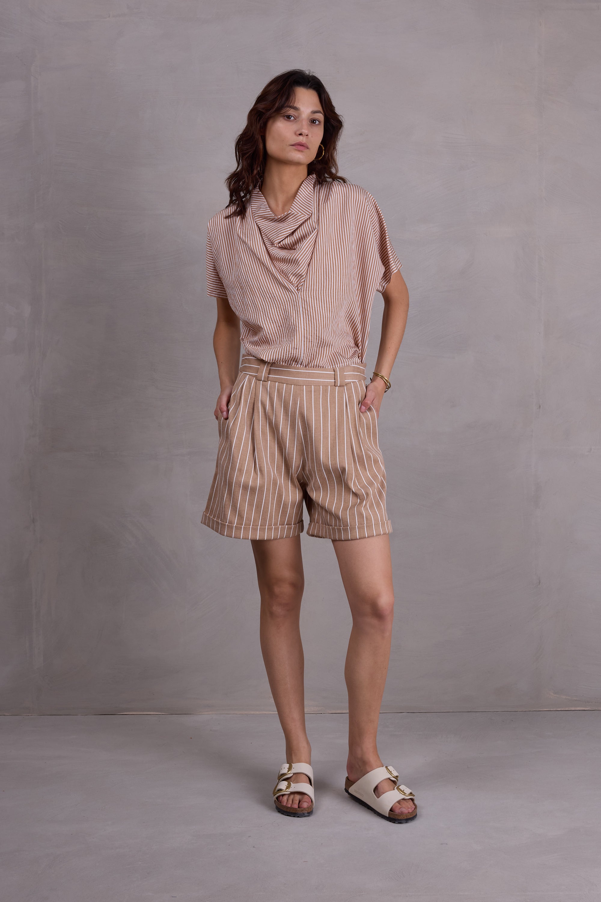 Filipa bruin gestreepte blouse