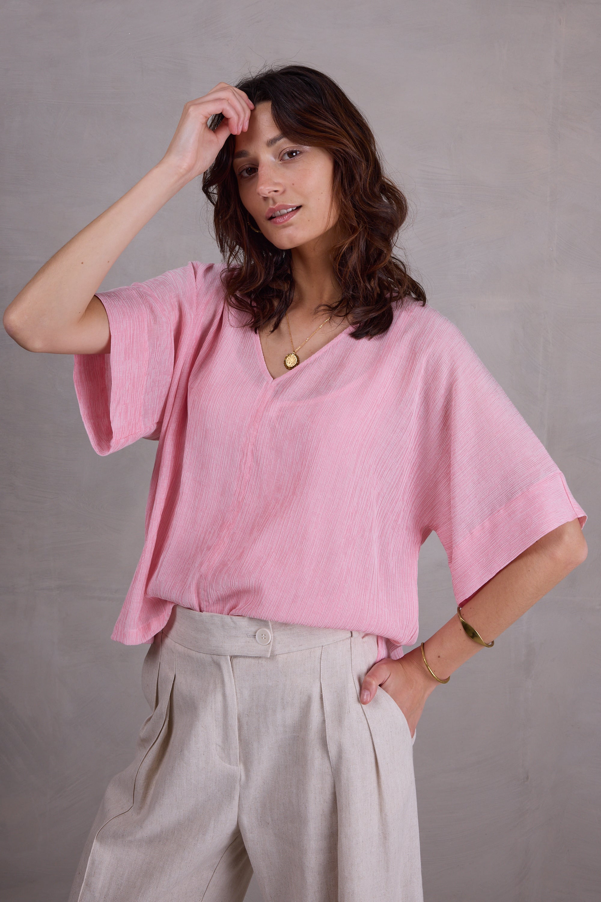 Faro flamingo pink pleated blouse