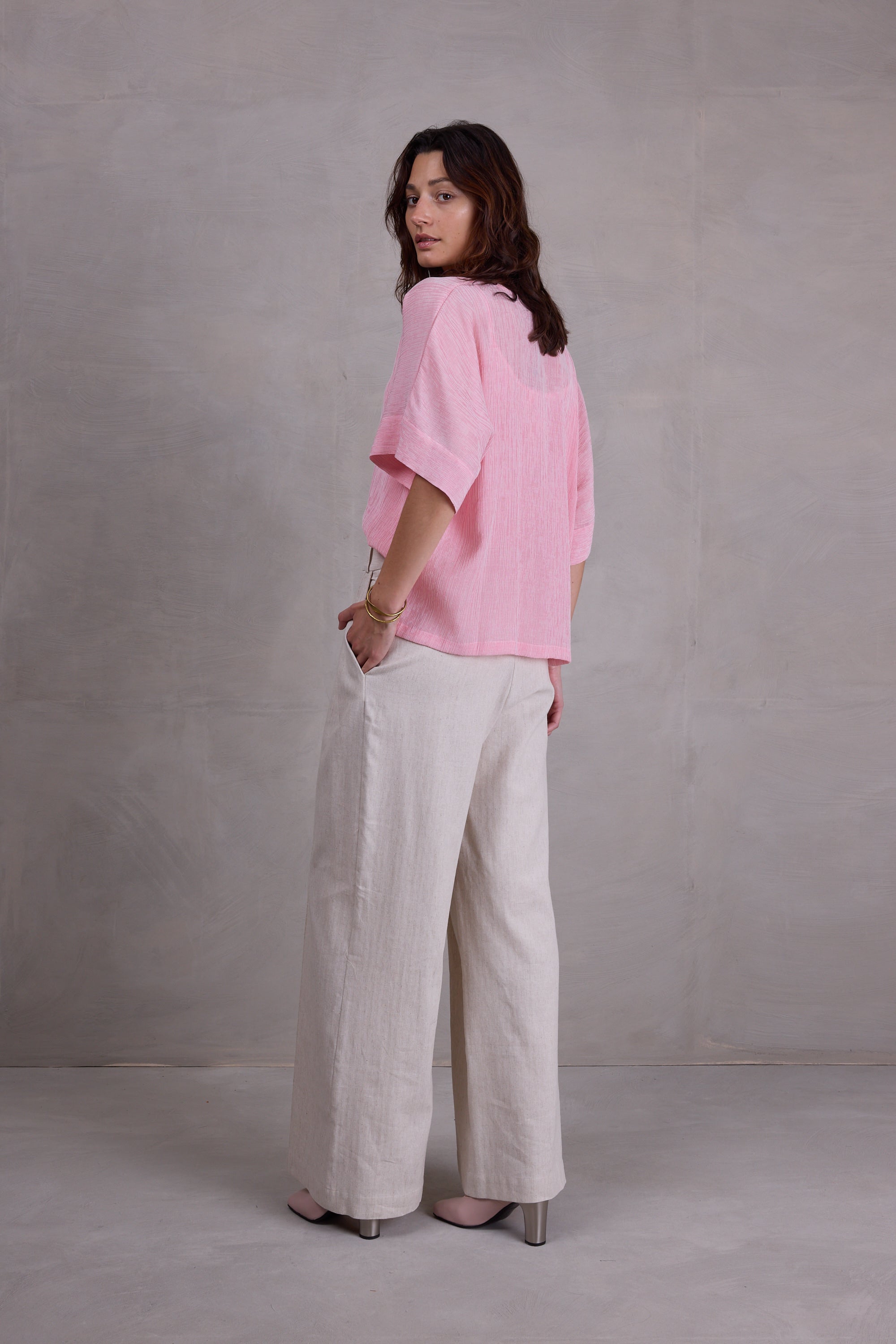Faro flamingo pink pleated blouse