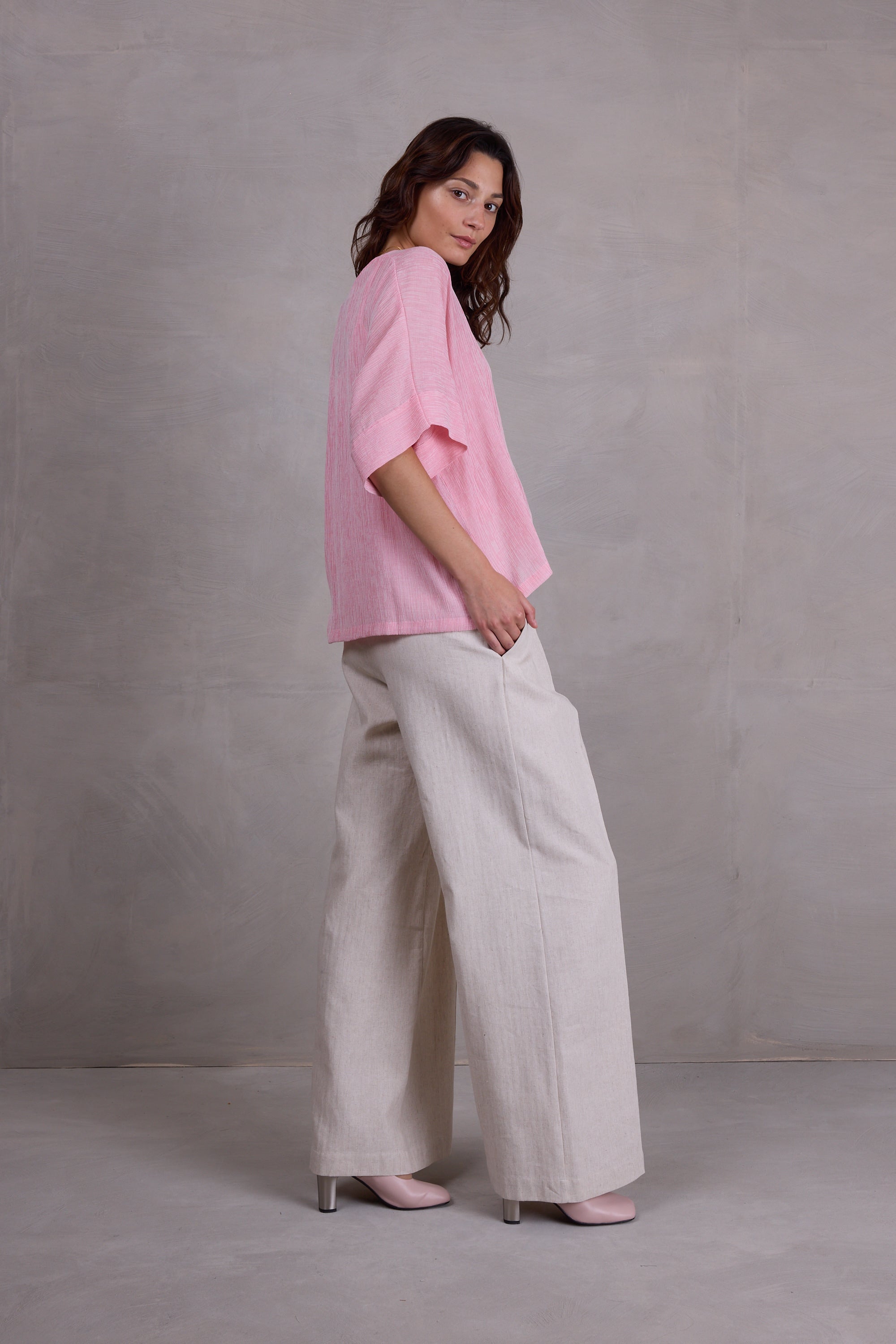 Faro flamingo pink pleated blouse