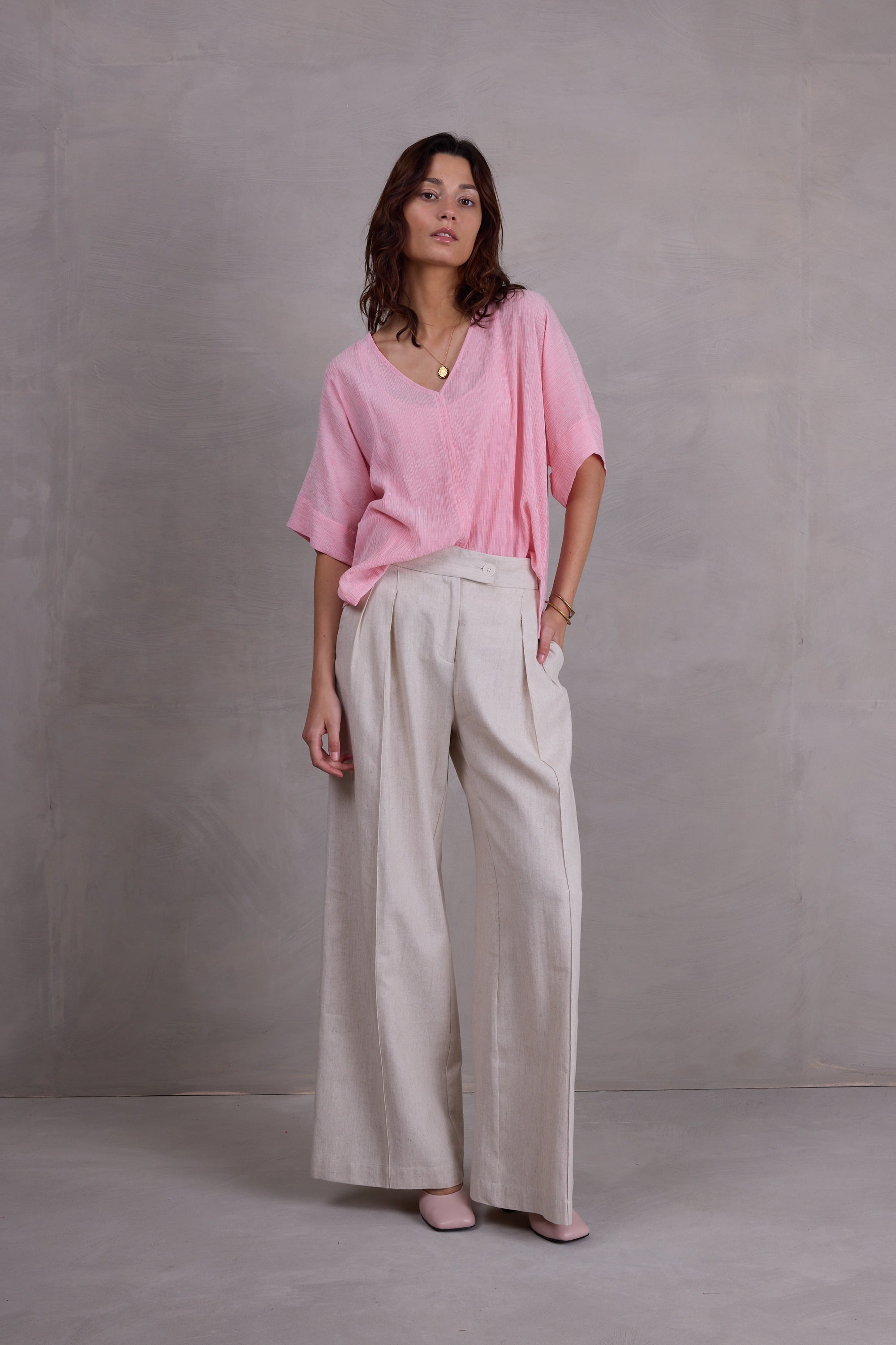 Faro flamingo pink pleated blouse