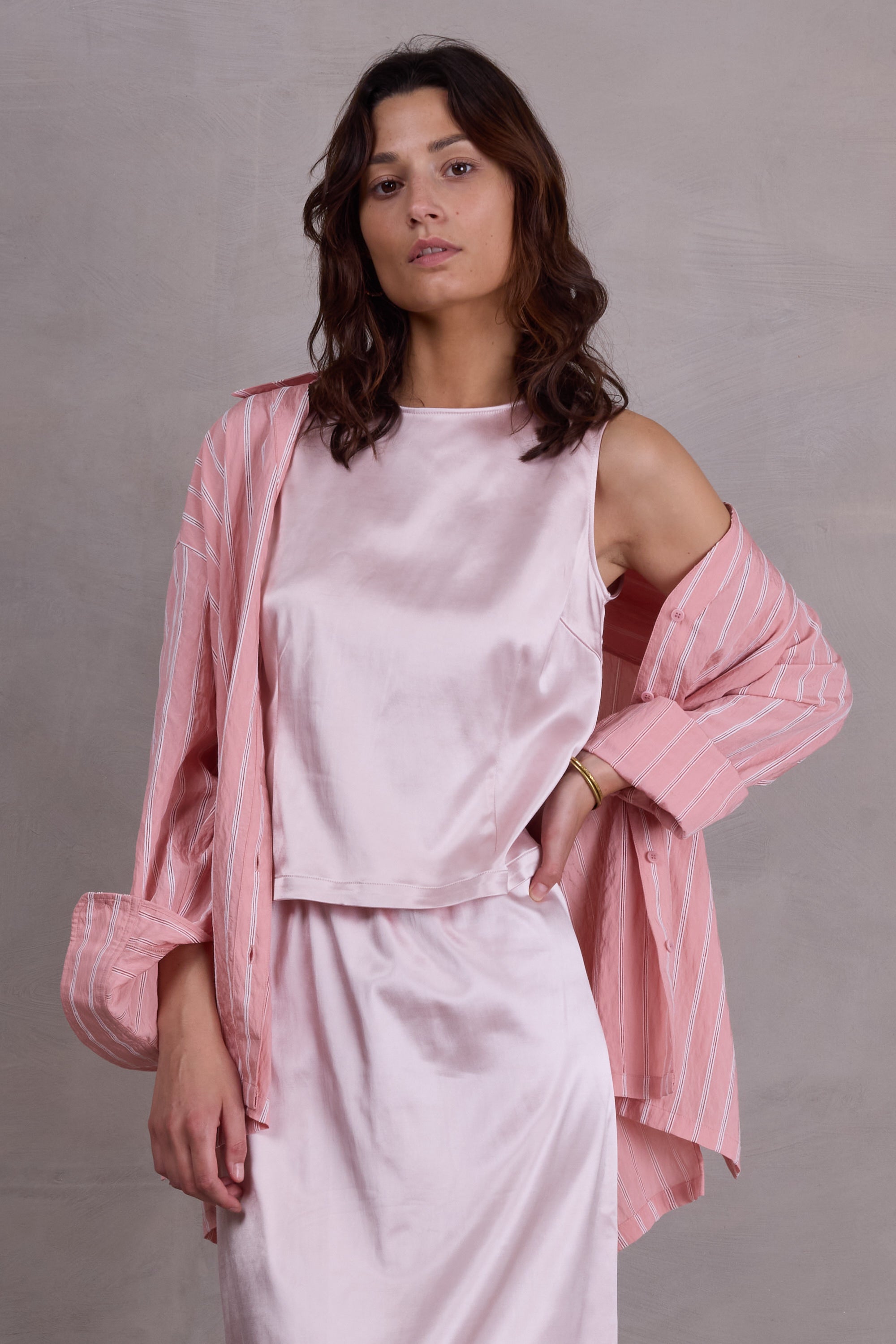 blush pink satin top