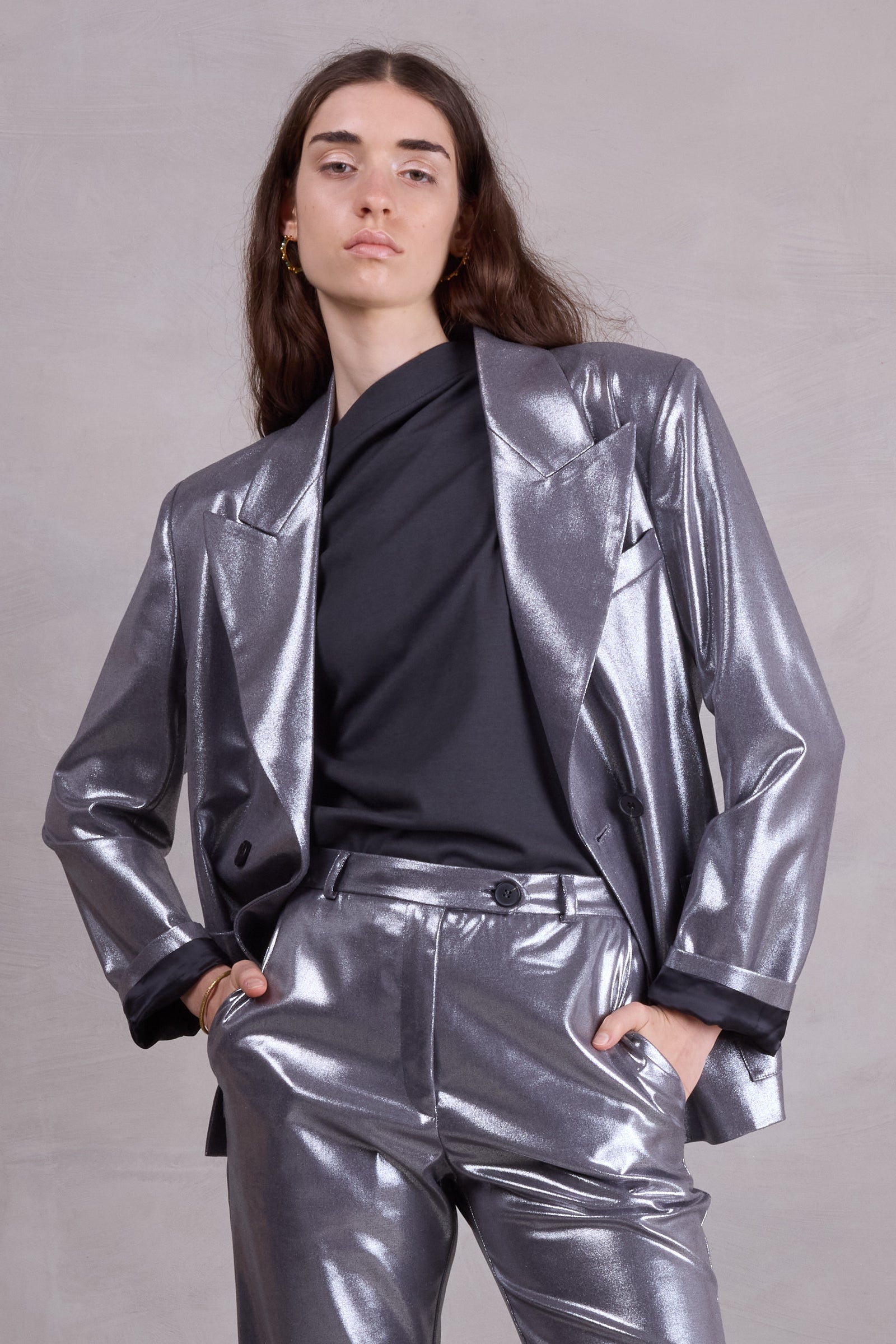 Davos Blazer aus silver disco twill