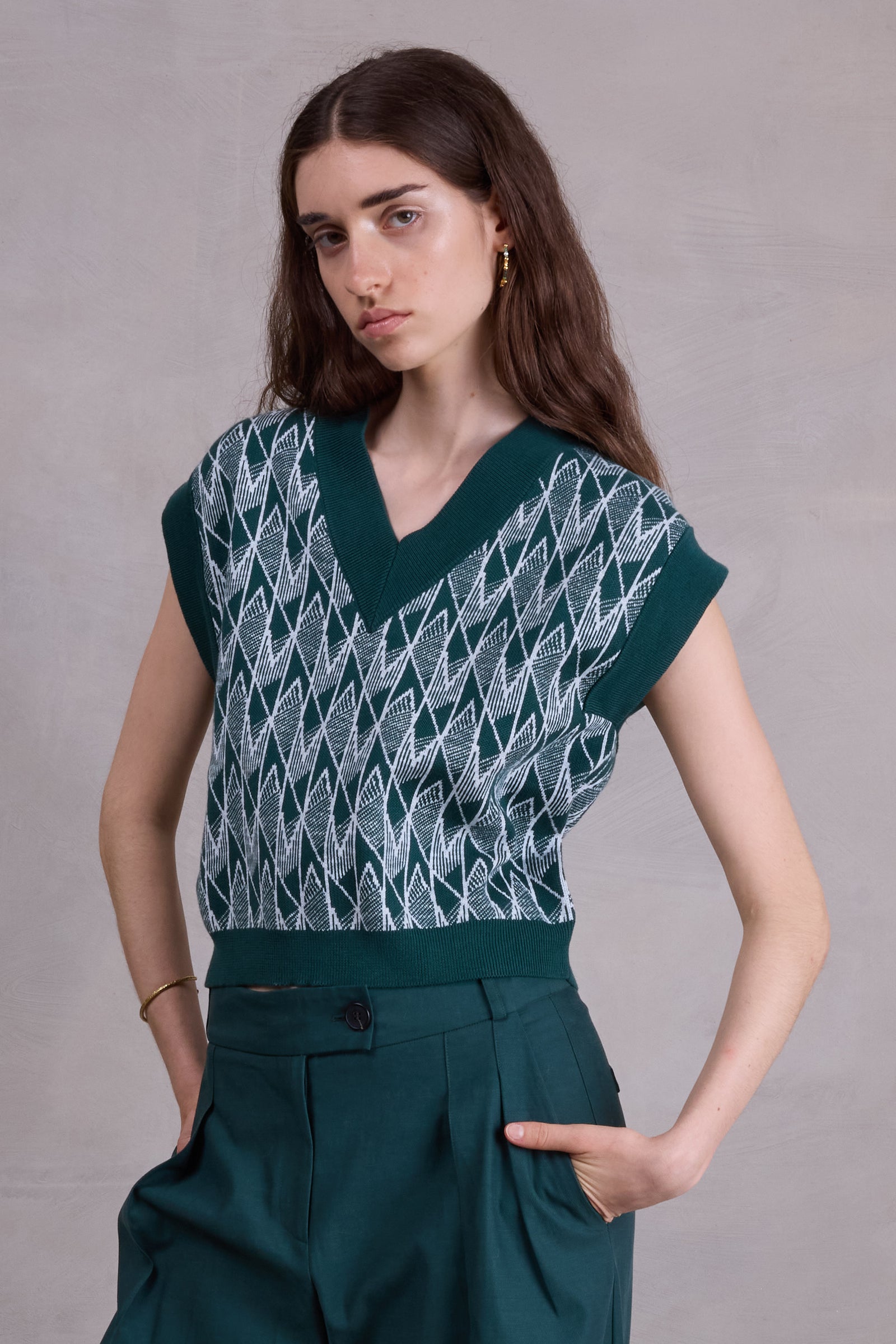 Sonka top in evergreen / ice blue