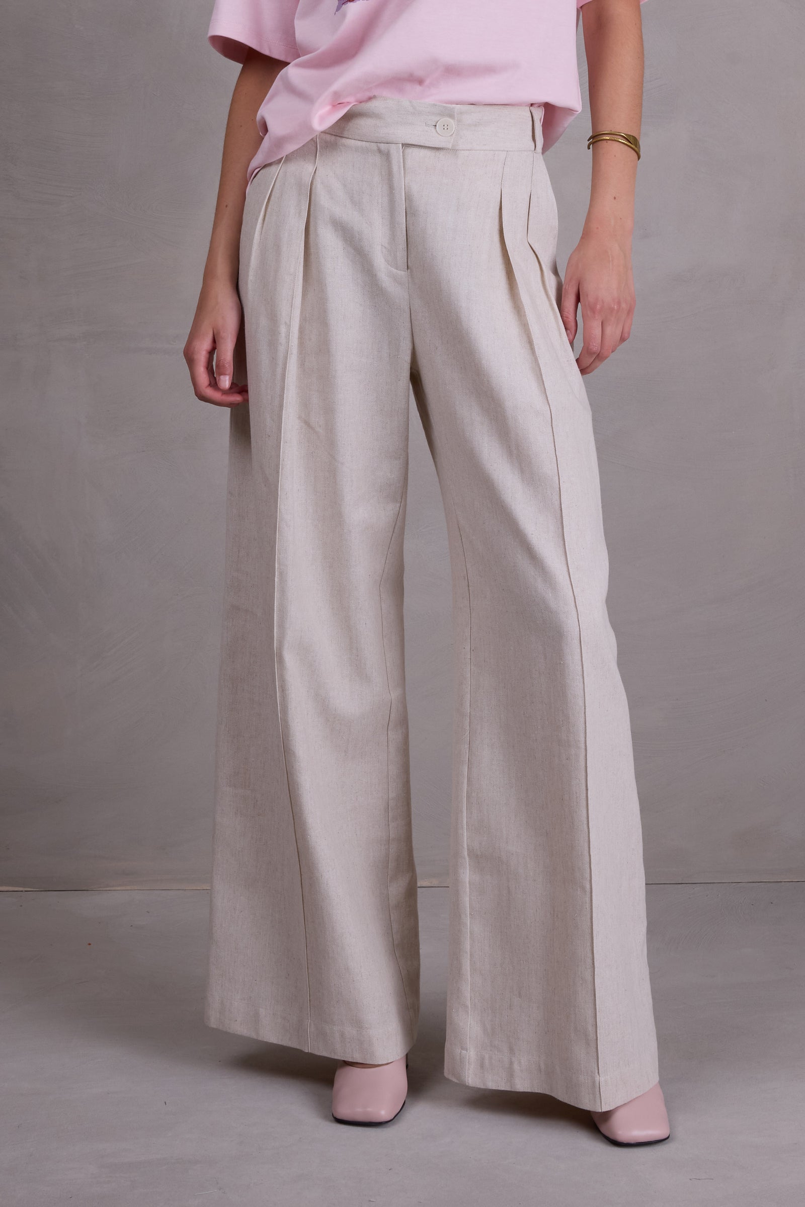 Cezar broek in sand herringbone