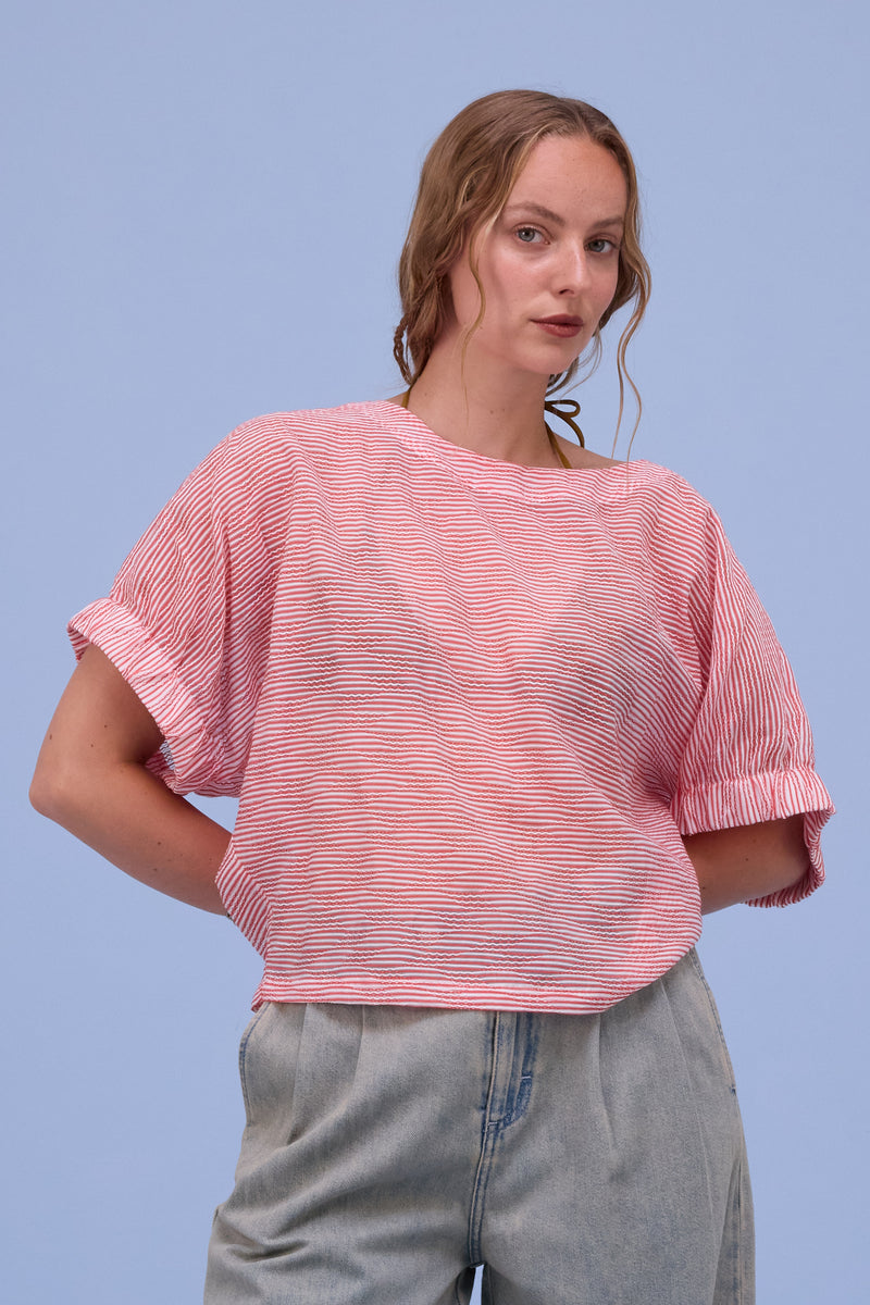 Geraldine blouse in transparent red stripes