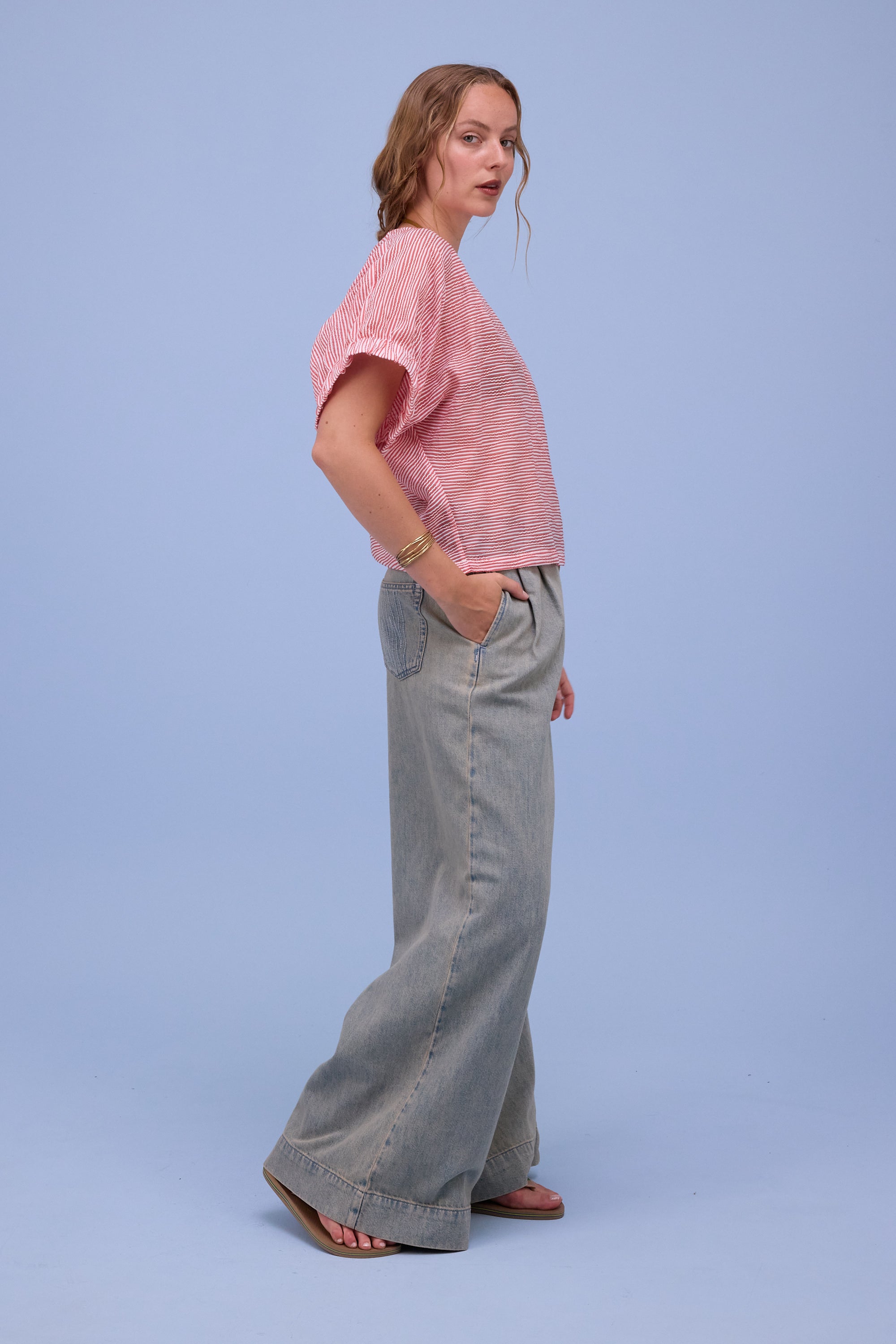 Geraldine blouse in transparent red stripes