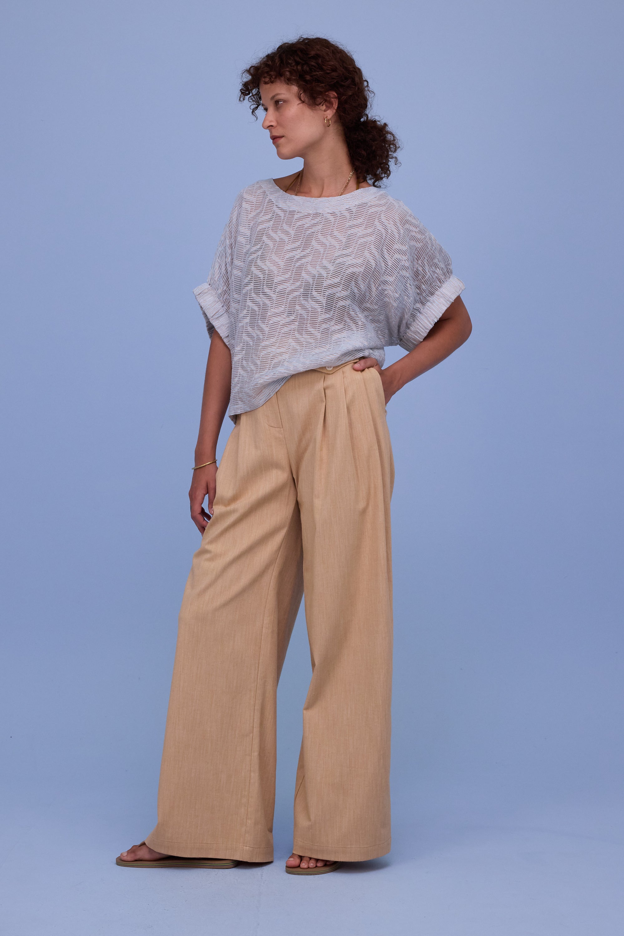 Geraldine blouse in transparent sky blue stripes