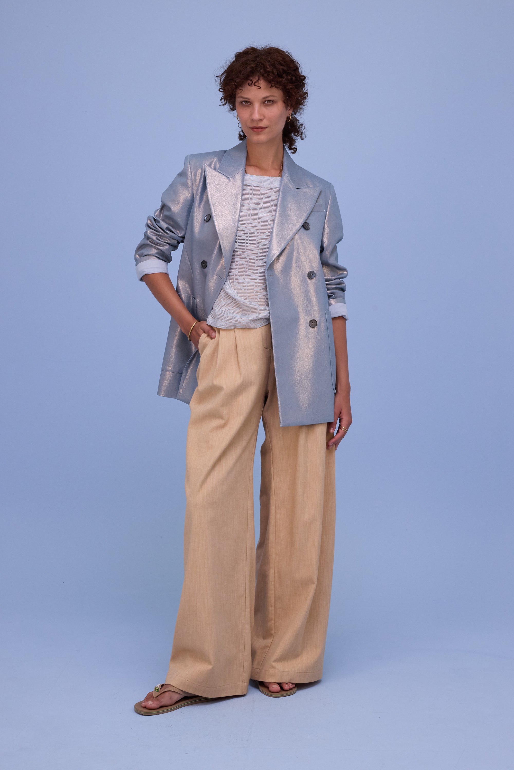 Geraldine blouse in transparent sky blue stripes