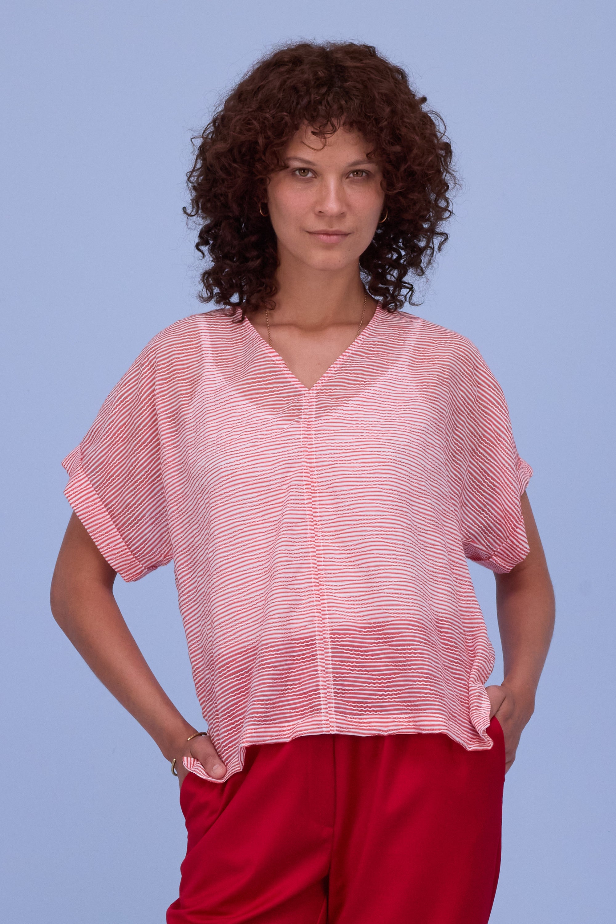 Faro blouse in transparent red stripes